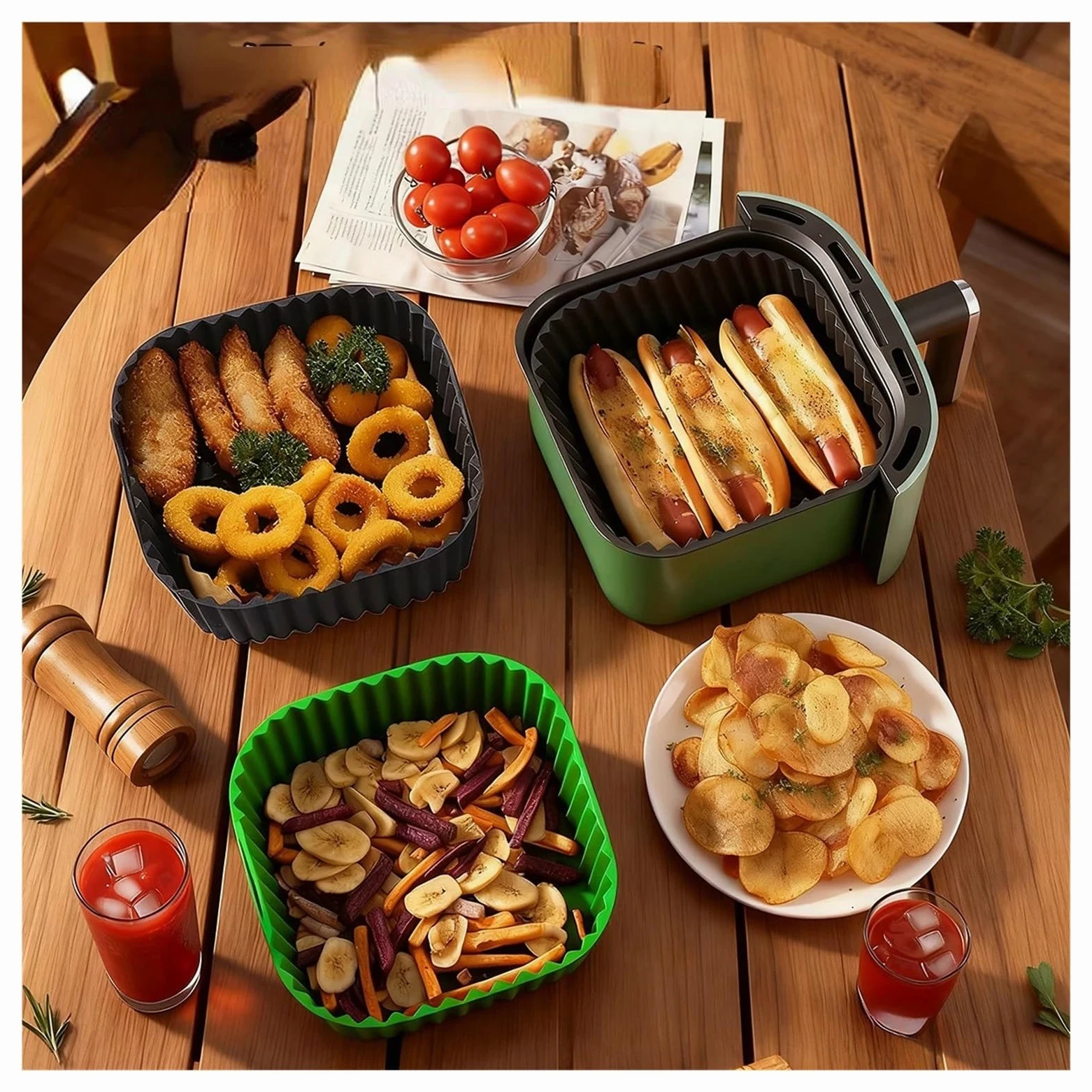 Genérico Bandeja for Hornear de Silicona de 3 Piezas for freidora de Aire | Antiadherente, reutilizable, 3 piezas, multiusos