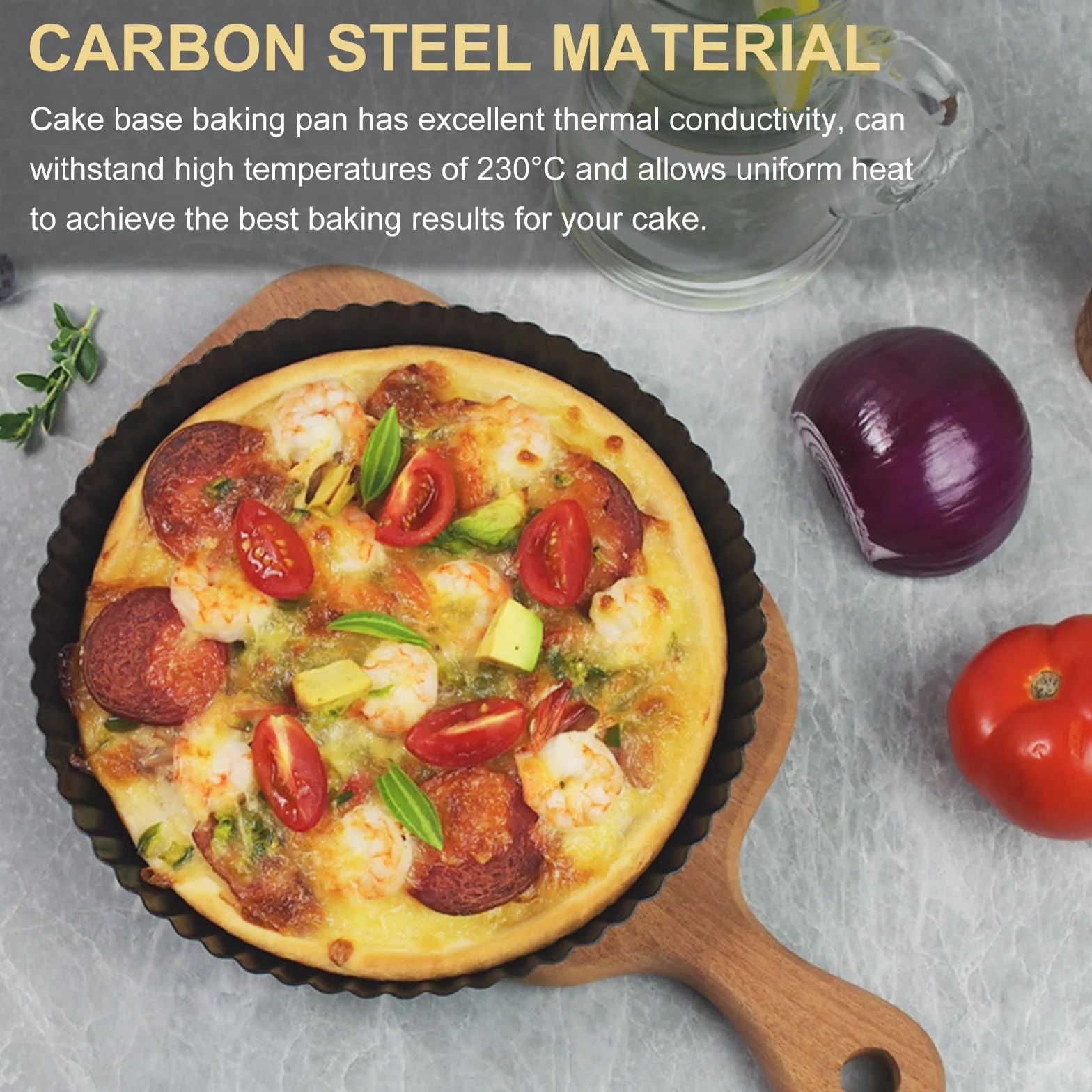 22cm×3cm quiche pan, sartén redondo para tarta con base elevadora, bordes ondulados Base antiadherente para pastel Forma trasera