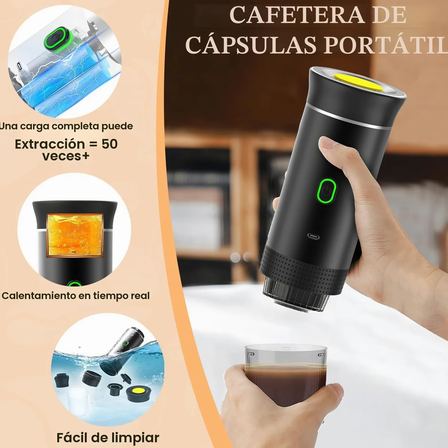 Máquina de café multicápsulas, 3 en 1 cafetera expreso, 4 a 6 minutos de auto-elevación, cápsulas pequeñas, grandes cápsulas, café molido, cafetería portátil para oficina, hogar, coche (blanco)