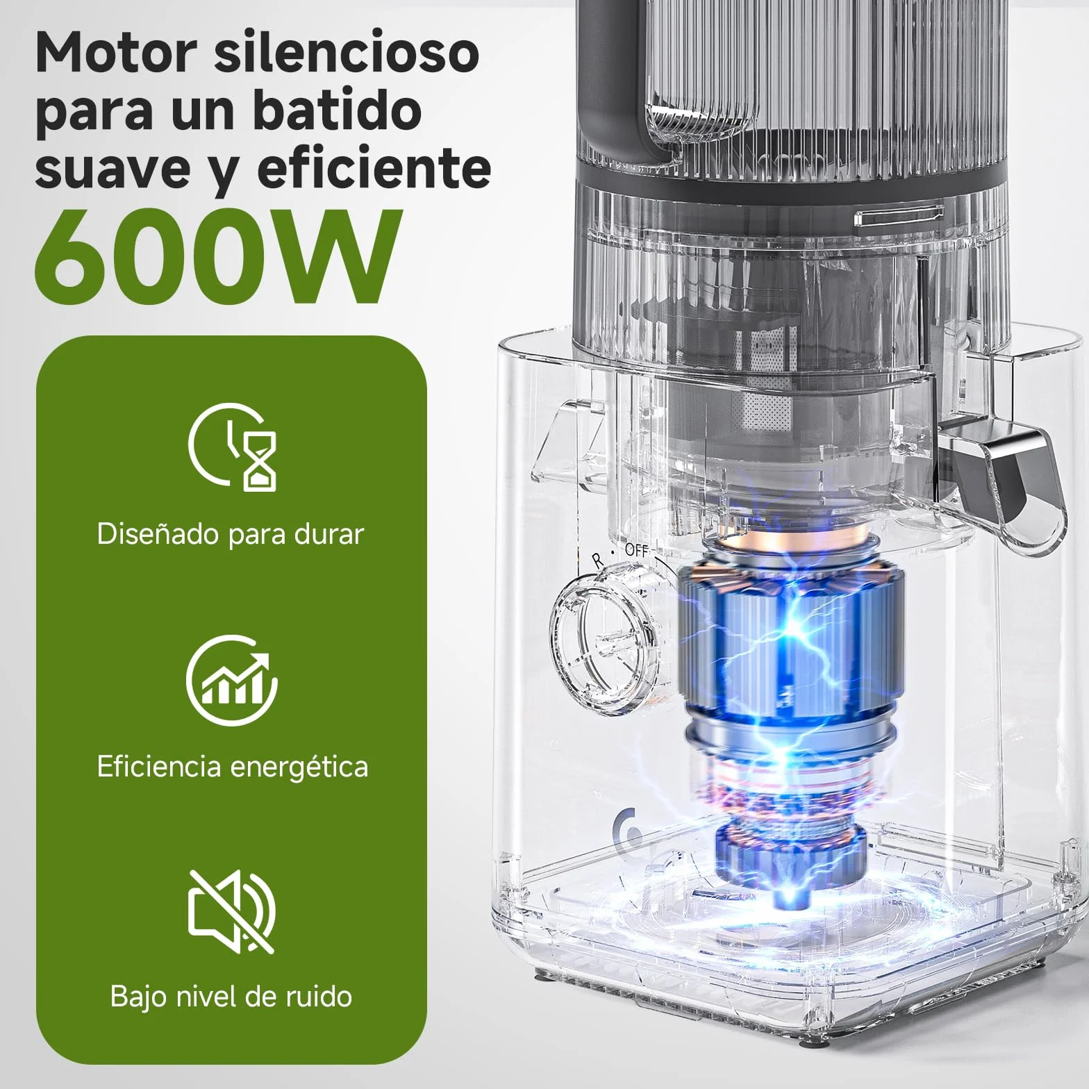 AMZCHEF Extractor de Zumos Prensado en Frío 600W, Licuadora con Boca XL 160 mm, Slow Juicer 2,5 L para Frutas y Verduras Enteras, 2 Filtros (Zumo, Leche Vegetal, Sorbete), Fácil de Limpiar, Negro Mate