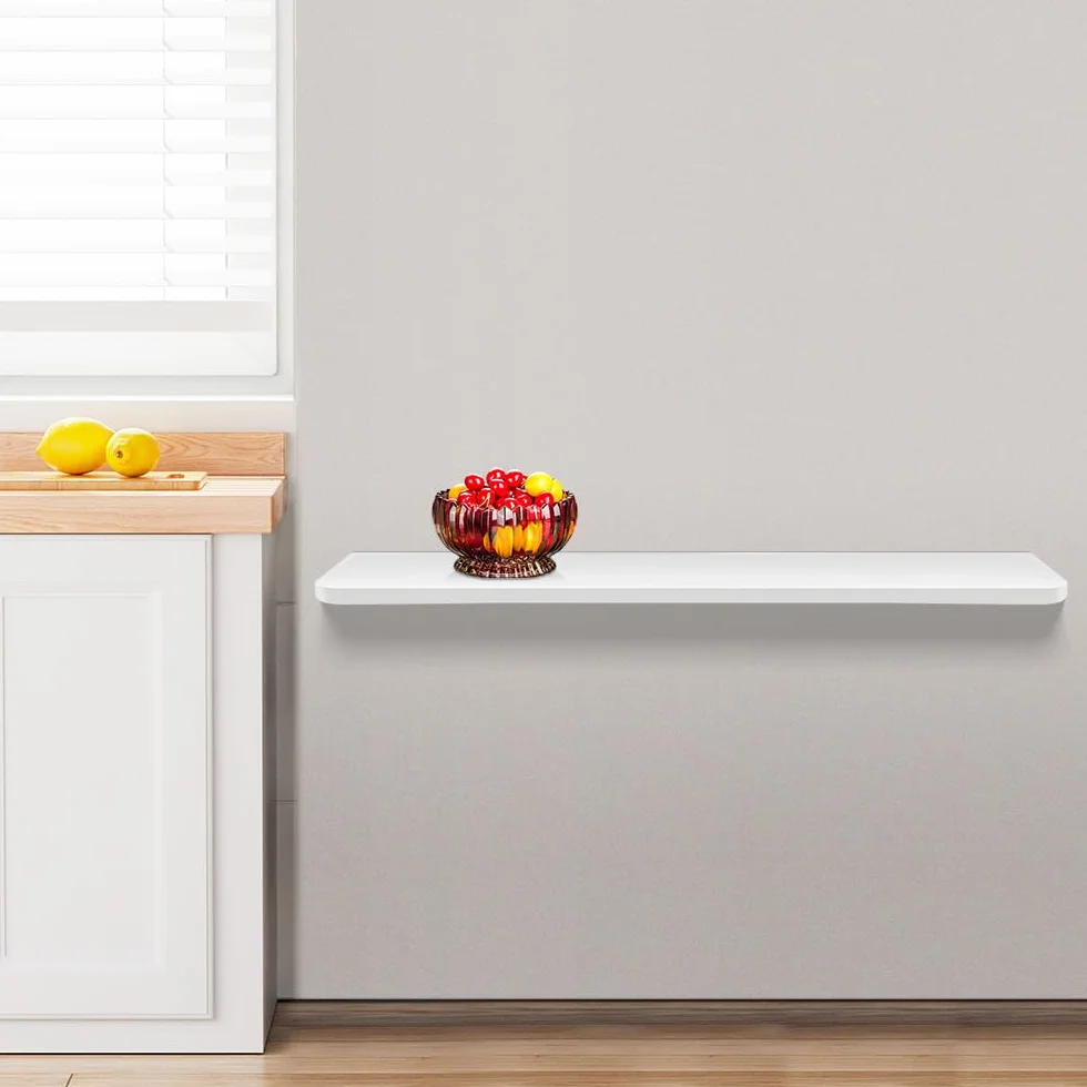 RELOVE Mesa flotante para comedor o cocina, plegable, invisible, repisa para ordenador flotante, para el hogar, mesa de lavandería plegable (80 x 50 x 1,6 cm) color blanco
