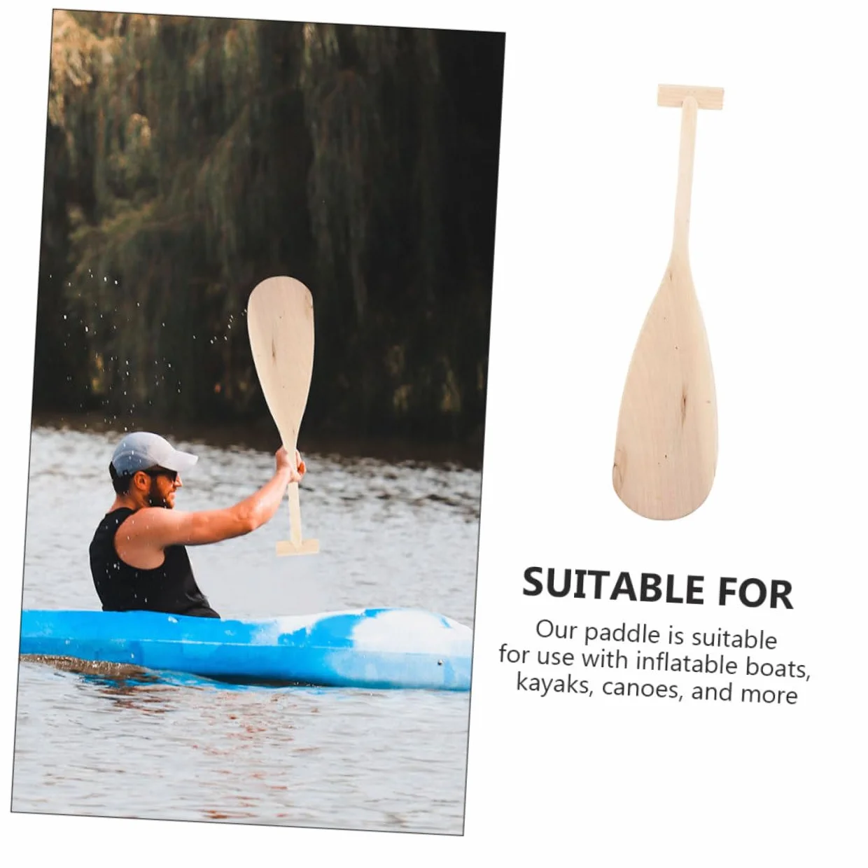 Pala Resistente de Madera Ligera para Kayaks y Botes Inflables