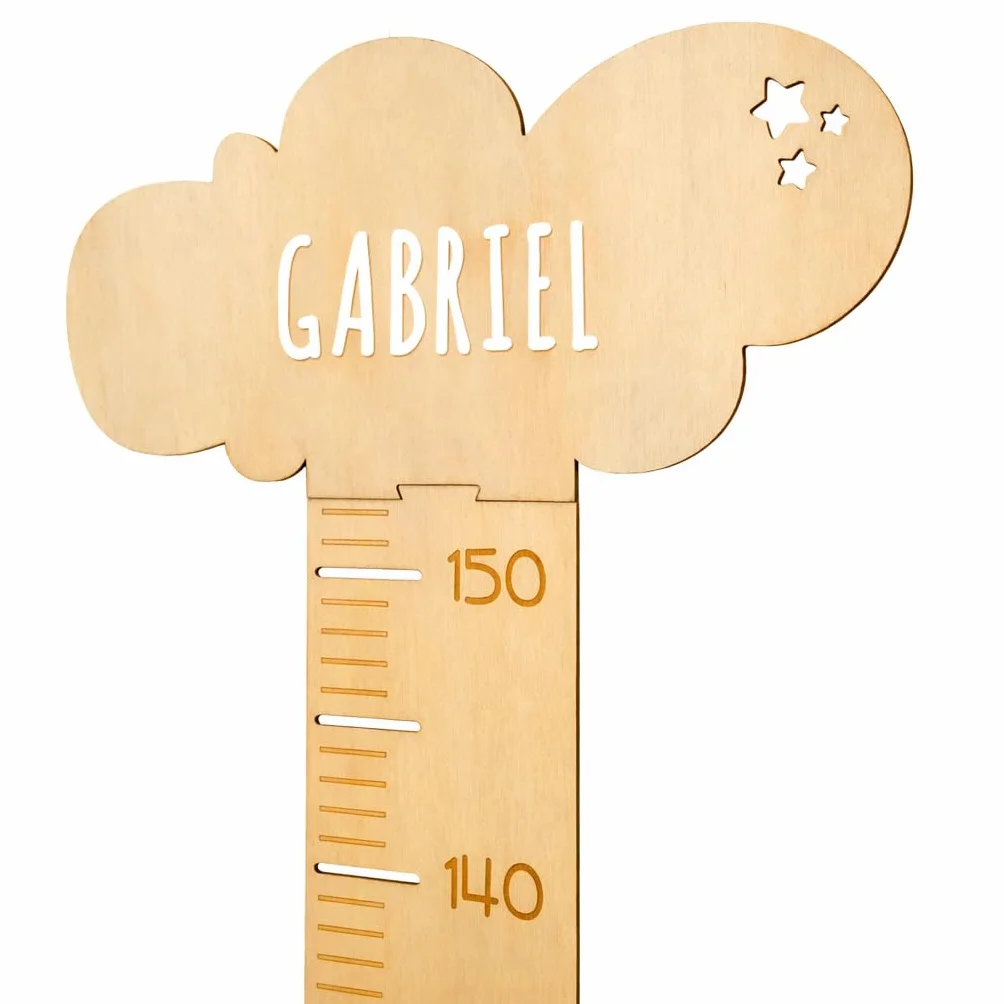 nagu® Medidor Niños Pared Madera Personalizado, Diseño Nube, Regla Altura 63-162 cm, Regalo Infantil