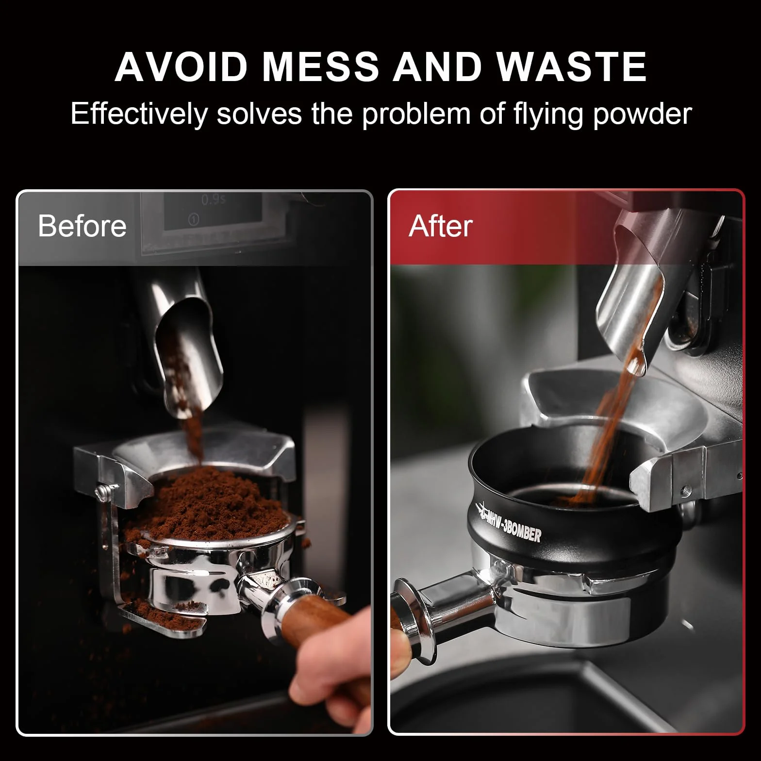 MHW-3BOMBER Embudo Dosificador Espresso de 58mm con Imán para Portafiltros Trípode de Barista Compatible con Portafiltros de 58MM DR5546B-OS