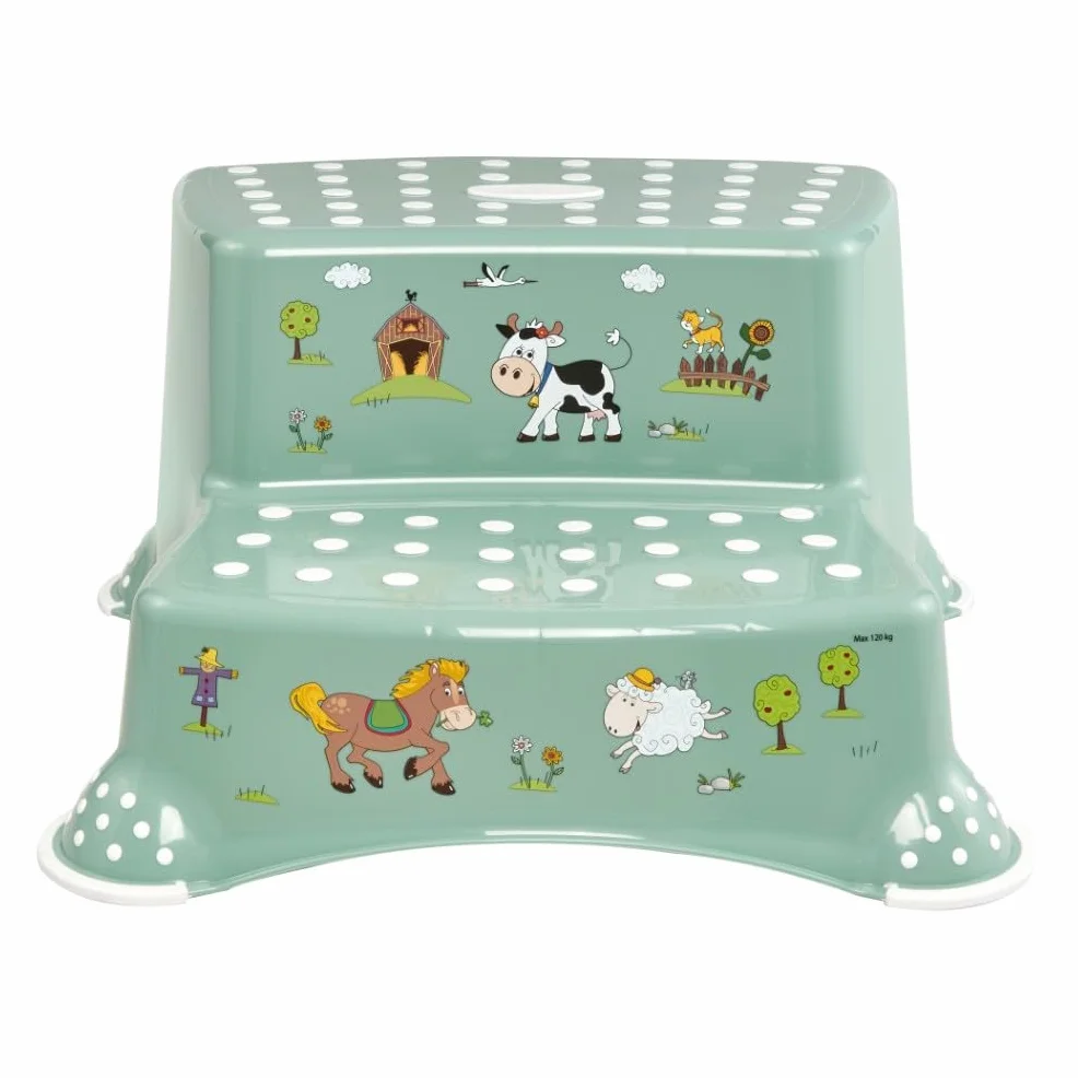 Keepper Taburete de dos escalones Funny Farm Antideslizante Verde Nordic