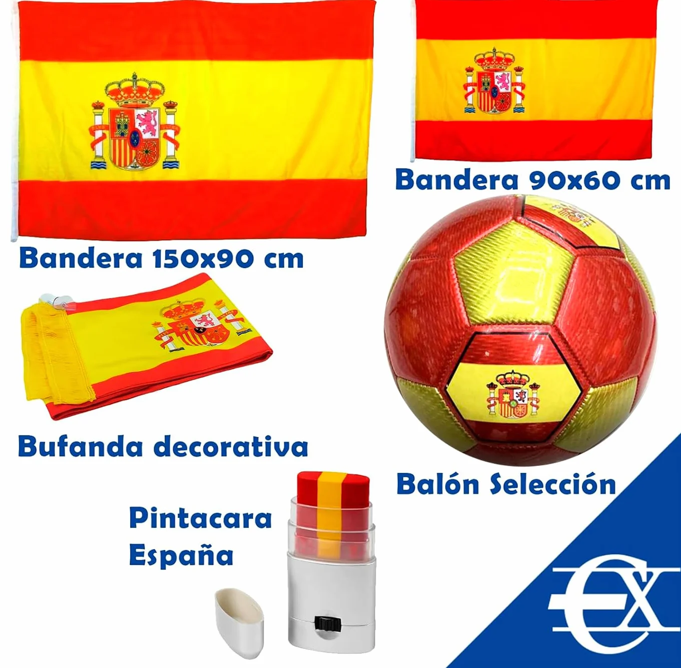 EUROXANTY Lote de la Selección Española Bandera de España 90x150cm 90x60 cm Pintura de Cara Pelota Bufanda