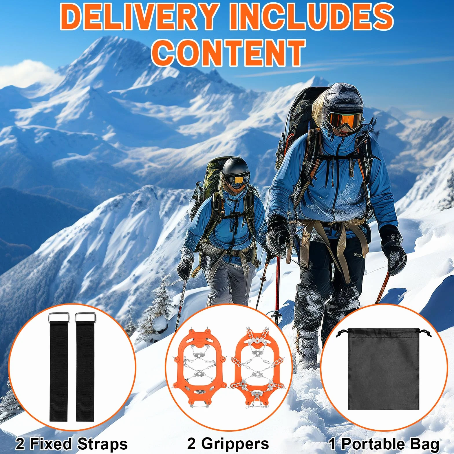 Crampones para Botas de Senderismo 24 Dientes Tacos de Hielo Inoxidable Engrosadas Garras de Zapatos de Acero Tracción Antideslizante