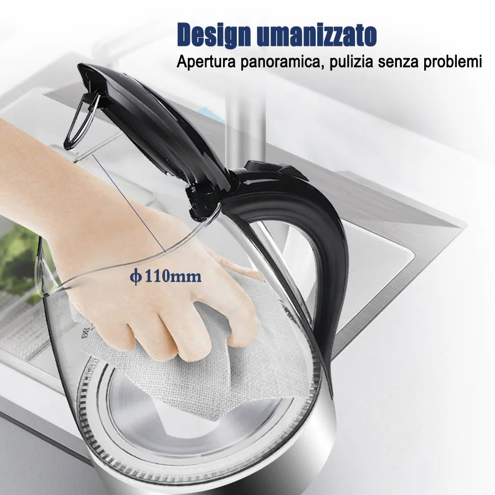 EXTRASTAR Hervidor de agua eléctrico, hervidor con luz indicadora LED azul, hervidor eléctrico sin BPA con apagado automático y protección contra ebullición en seco Acero Inoxidable 1.7L