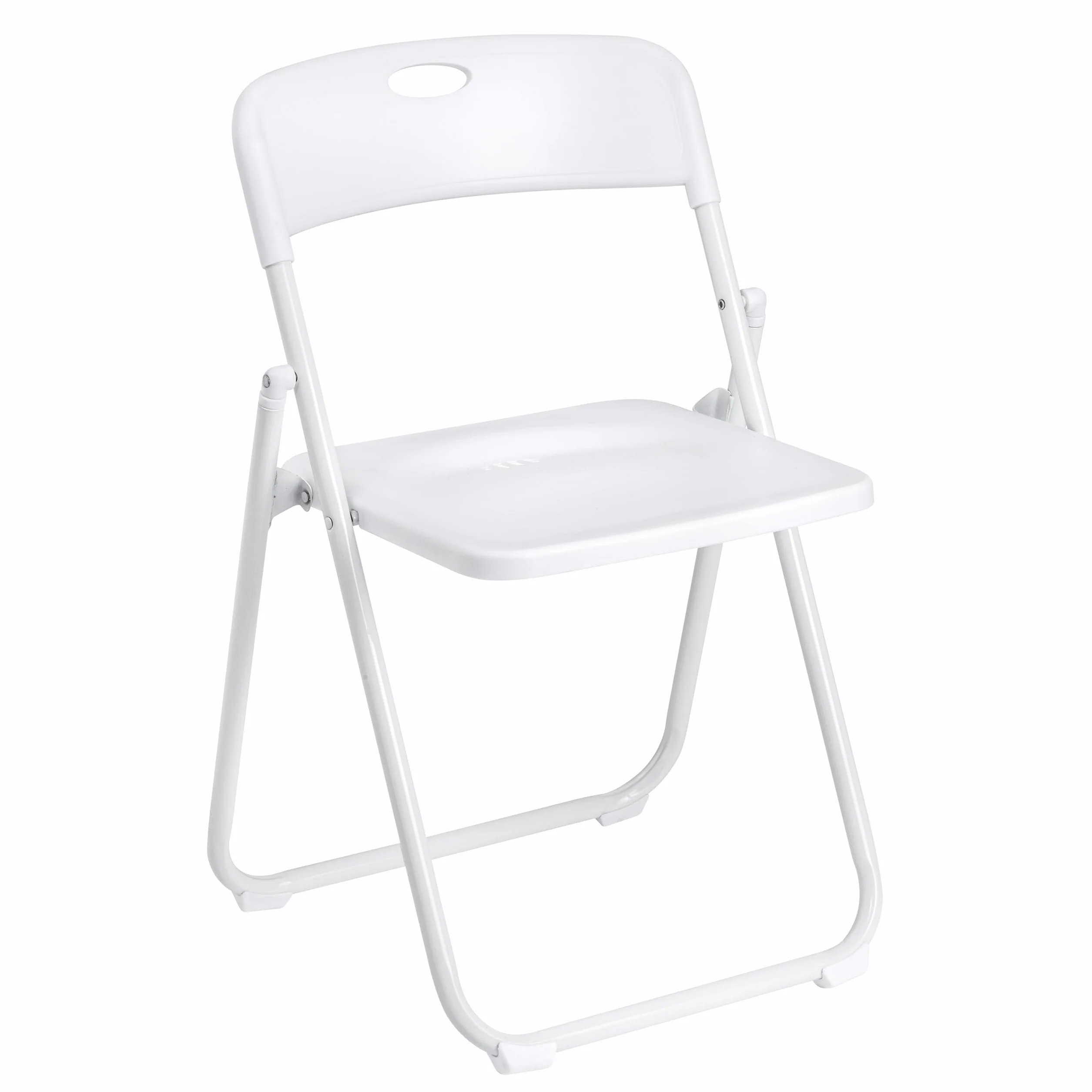 Baroni Home Silla Plegable con Estructura de Acero y PVC, Asiento Plegable Que Ahorra Espacio con Pies y Asa, para Viaje, Cocina, Salón, Dormitorio, 74x43x49 cm, 1 Unidad, Blanco
