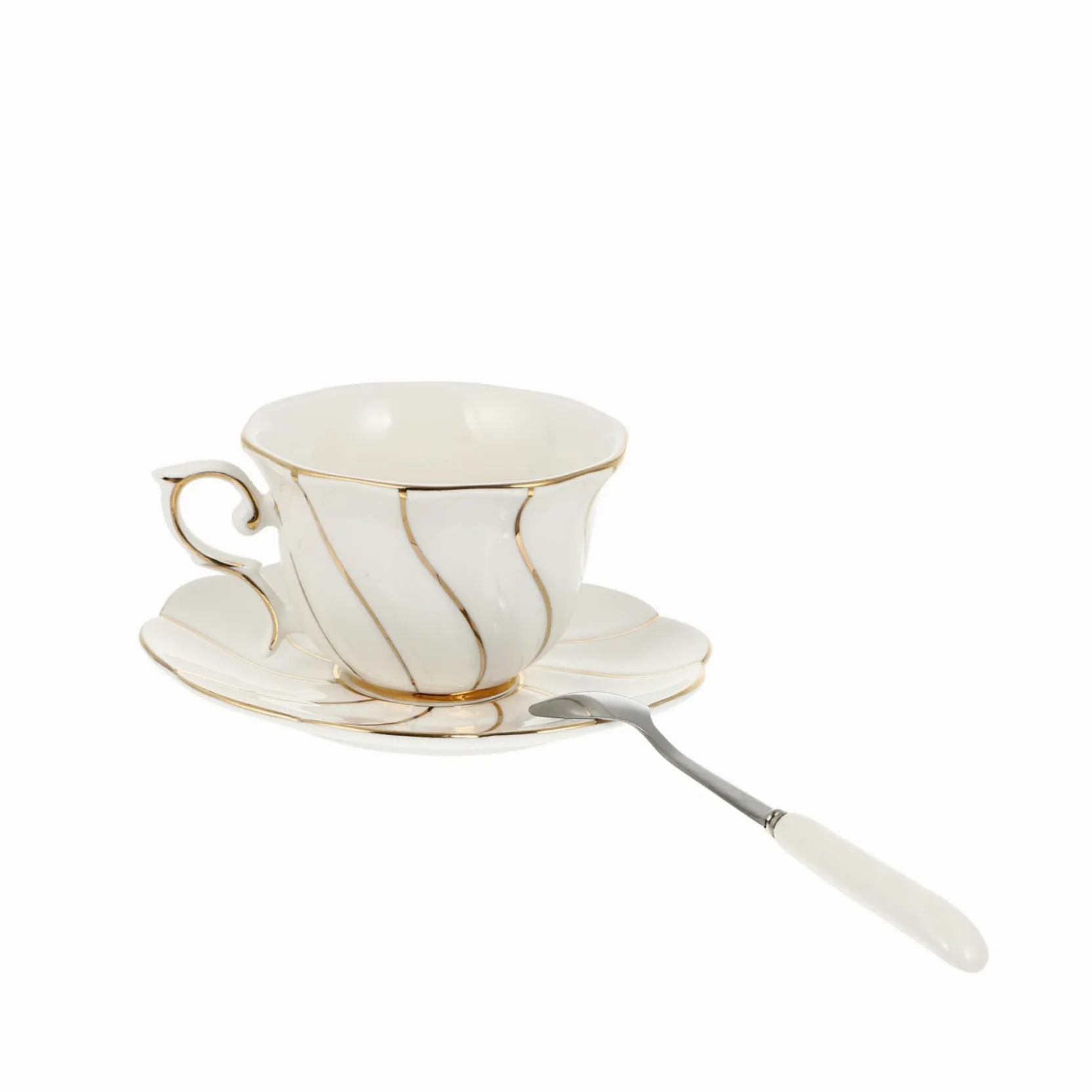 Gatuida Tazas de Café y Té de Elegante con Dorado Set de Taza Plato y Cuchara Resistente y Fácil de Limpiar para Hogar y Oficina