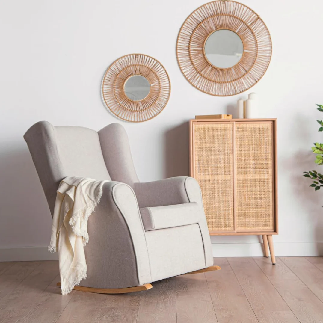 Sillón Orejero Balancín Tapizado para Lactancia y Relax Beige