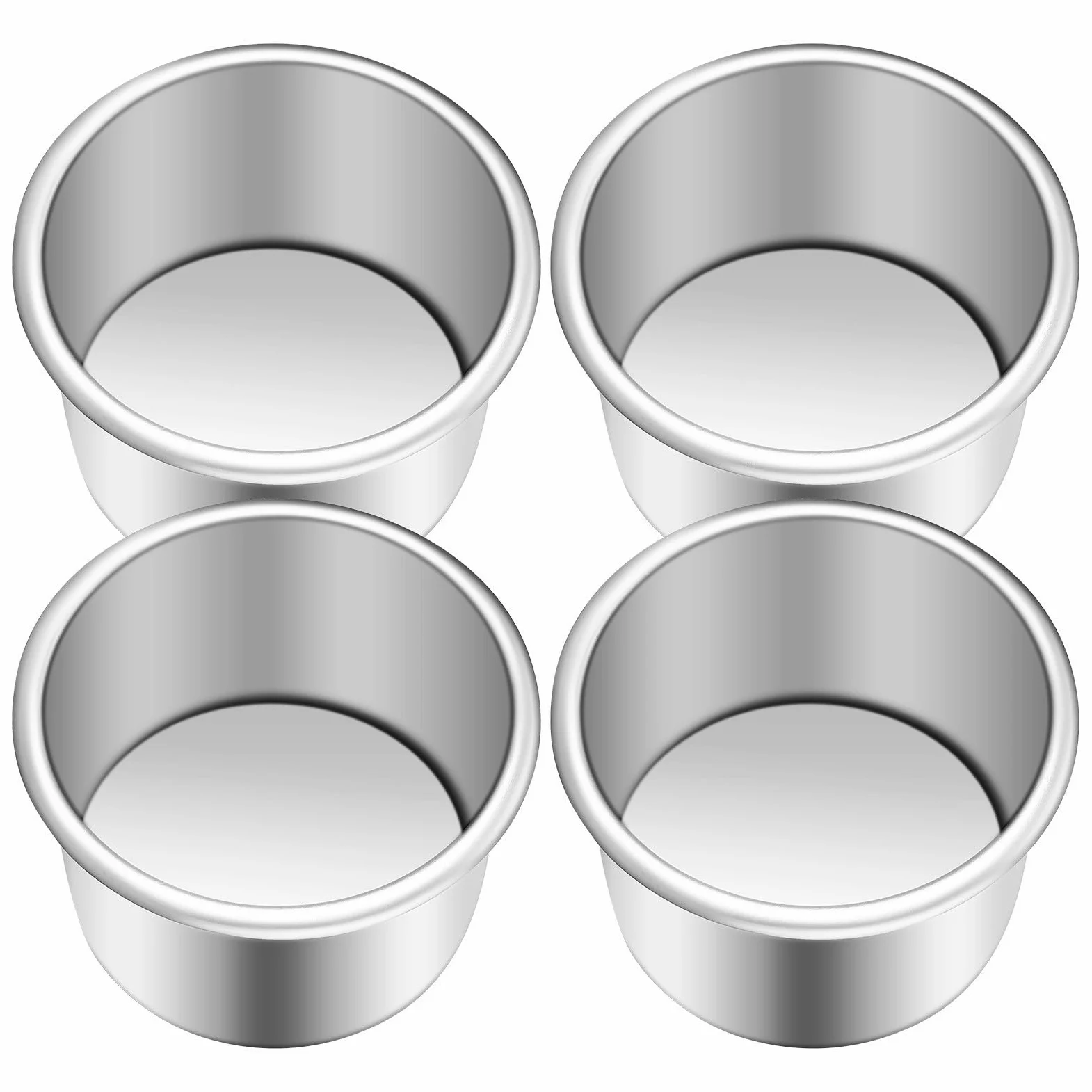 Molde para Tartas Redondo de Aleación de Aluminio de 2 Pulgadas con Base Extraíble, Paquete de 4 Piezas, Antiadherente y Fácil de Limpiar para Hornear Diario y Celebraciones