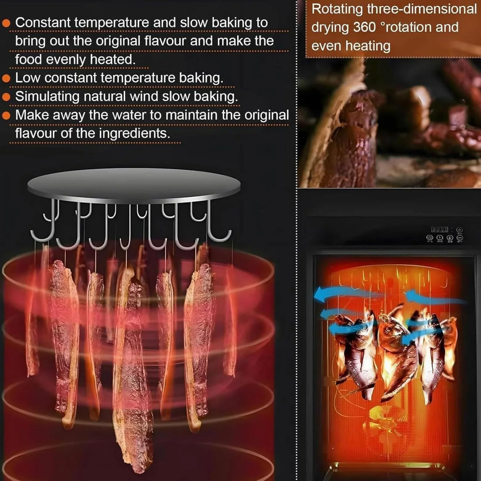 Deshidratador de alimentos y armario de secado de acero inoxidable para biltong, grande, 7,5 kg/15 kg, 14 varillas para colgar, deshidratador de alimentos de 800 W para cecina, control de tempera