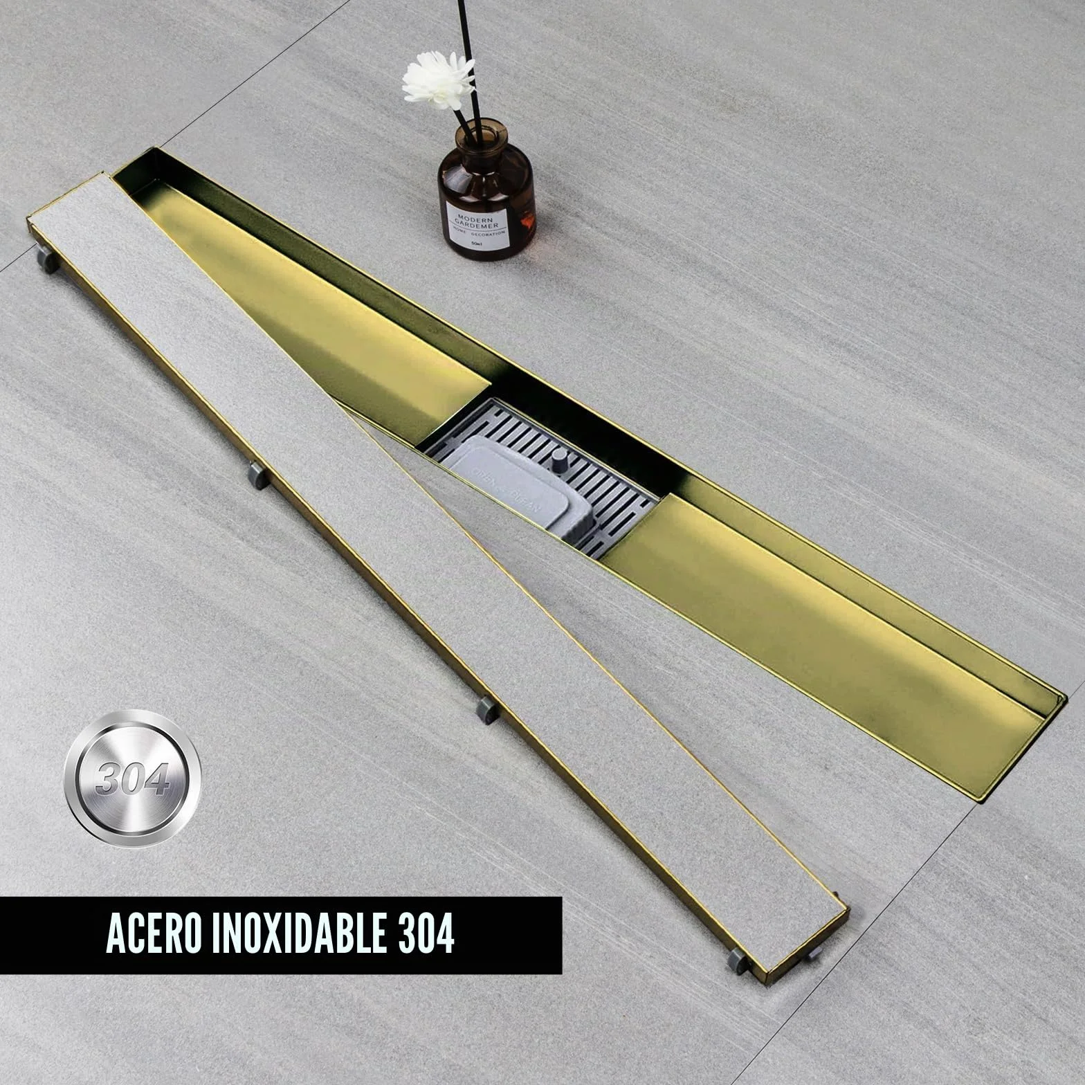 Canaleta Ducha 70 Cm, Dorado 2 en 1 Sumidero Ducha con Sifón | Canal Ducha de Acero Inoxidable con Sifón y Filtros