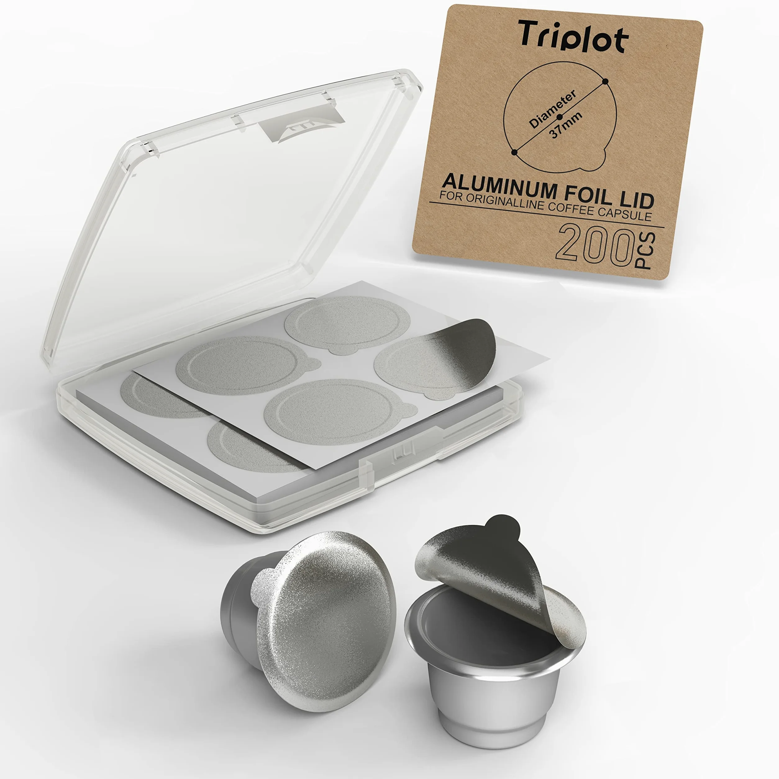 Tiplot Tapas de aluminio para cápsulas reutilizables, sellos adhesivos de aluminio autoadhesivos, 200 unidades para cápsulas de café recargables, máquinas de línea original Nespresso compatibles con
