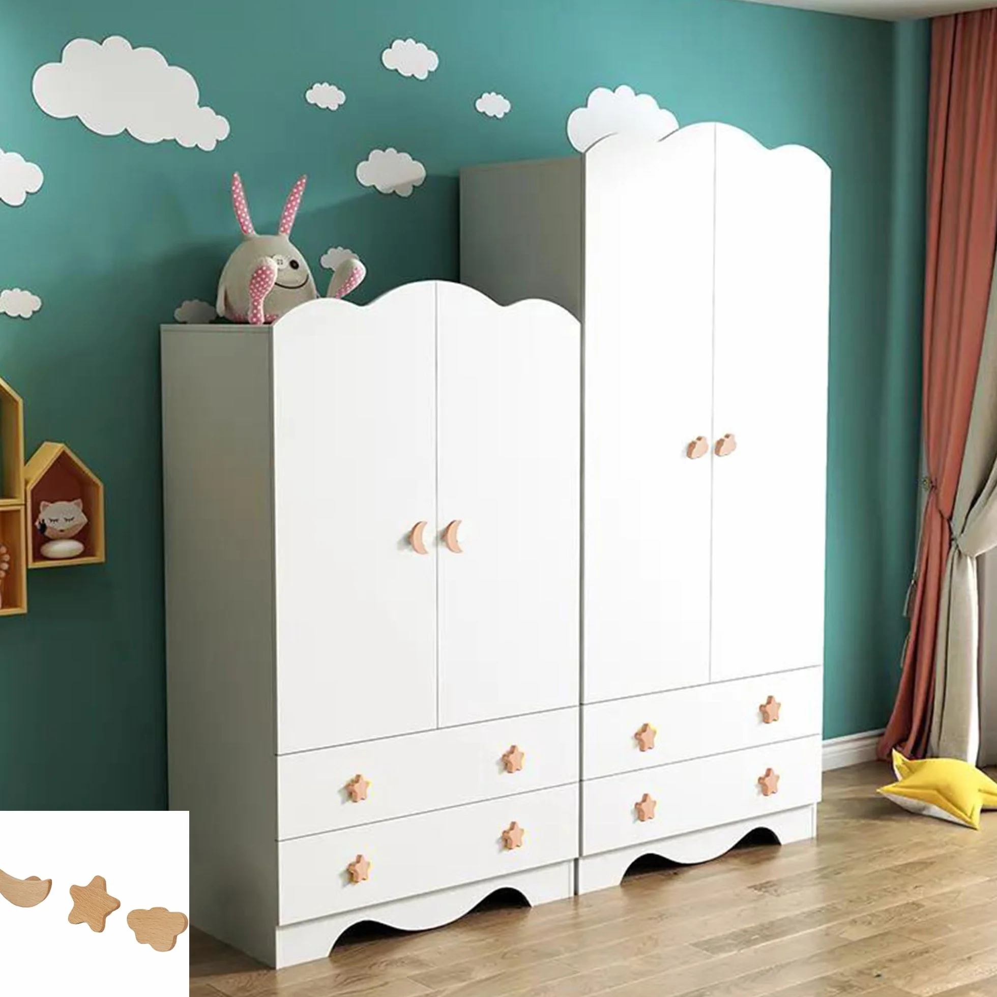 Pomos Para Armarios De Guardería, 6 Piezas Pomos De Madera Para Muebles Para Niños, Tiradores De Madera Para Armarios, Pomos Para Muebles, Aparador, Pomos Para Idea De Regalo, Diseño De Nube