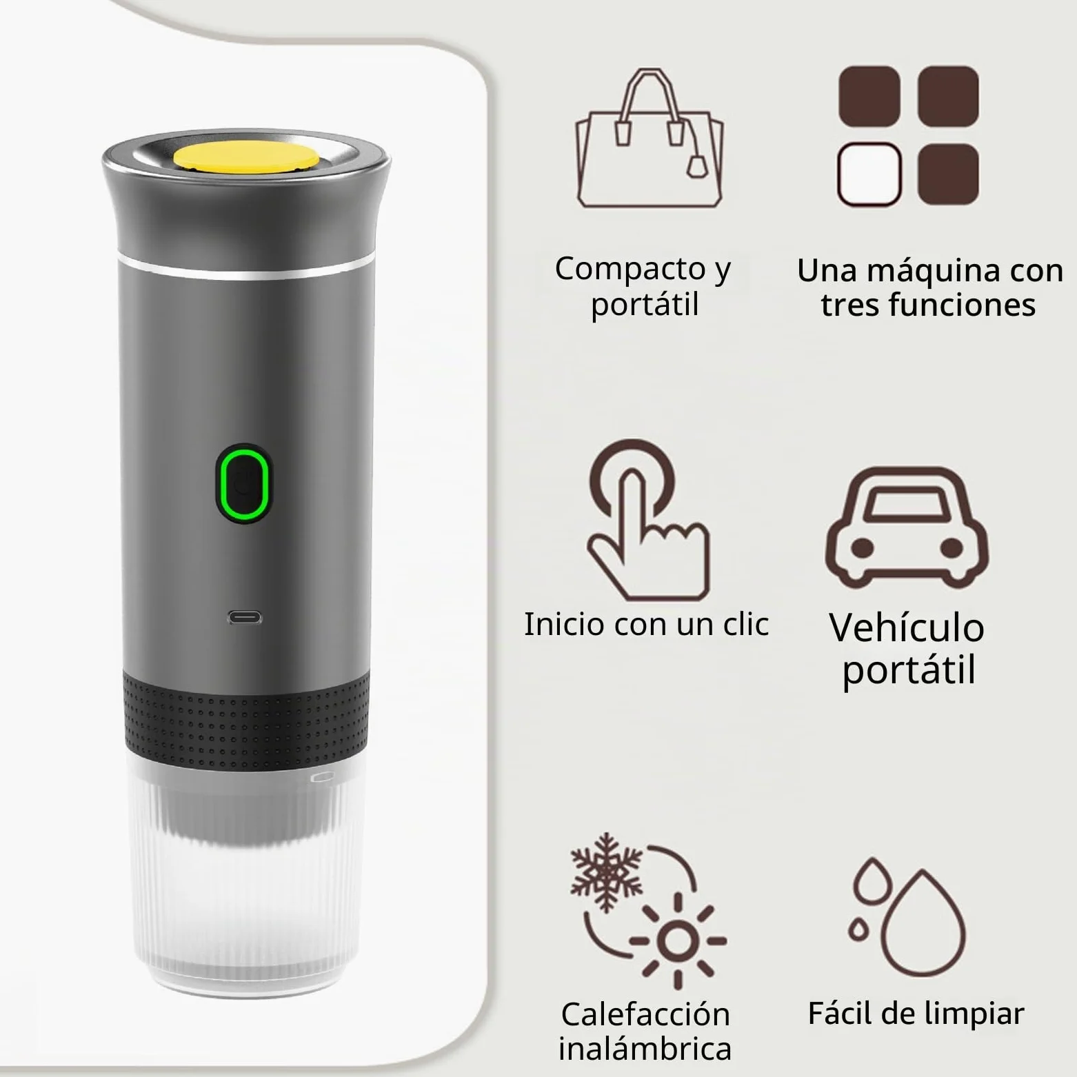 Máquina de café espresso portátil, 3 en 1, eléctrica, autocalentadora, de camping, mini cafetera de coche, recargable, 12 V con USB-C compatible con café molido y cápsula NS