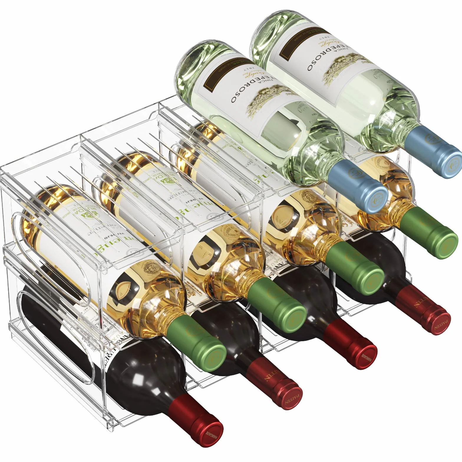 Lifewit Botellero Frigorifico para 12 Botellas, 3 Niveles Apilables Botellero para Vino, 42 x 20 x 23 cm Organizador Botellas