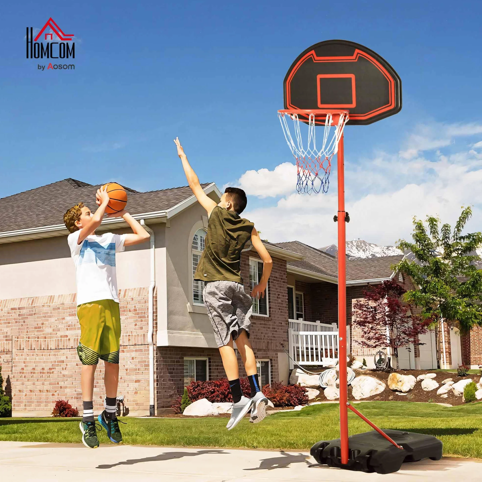 HOMCOM Canasta de Baloncesto con Altura Ajustable 194-249 cm, Aro Portátil con Ruedas, Base Rellenable, Negro