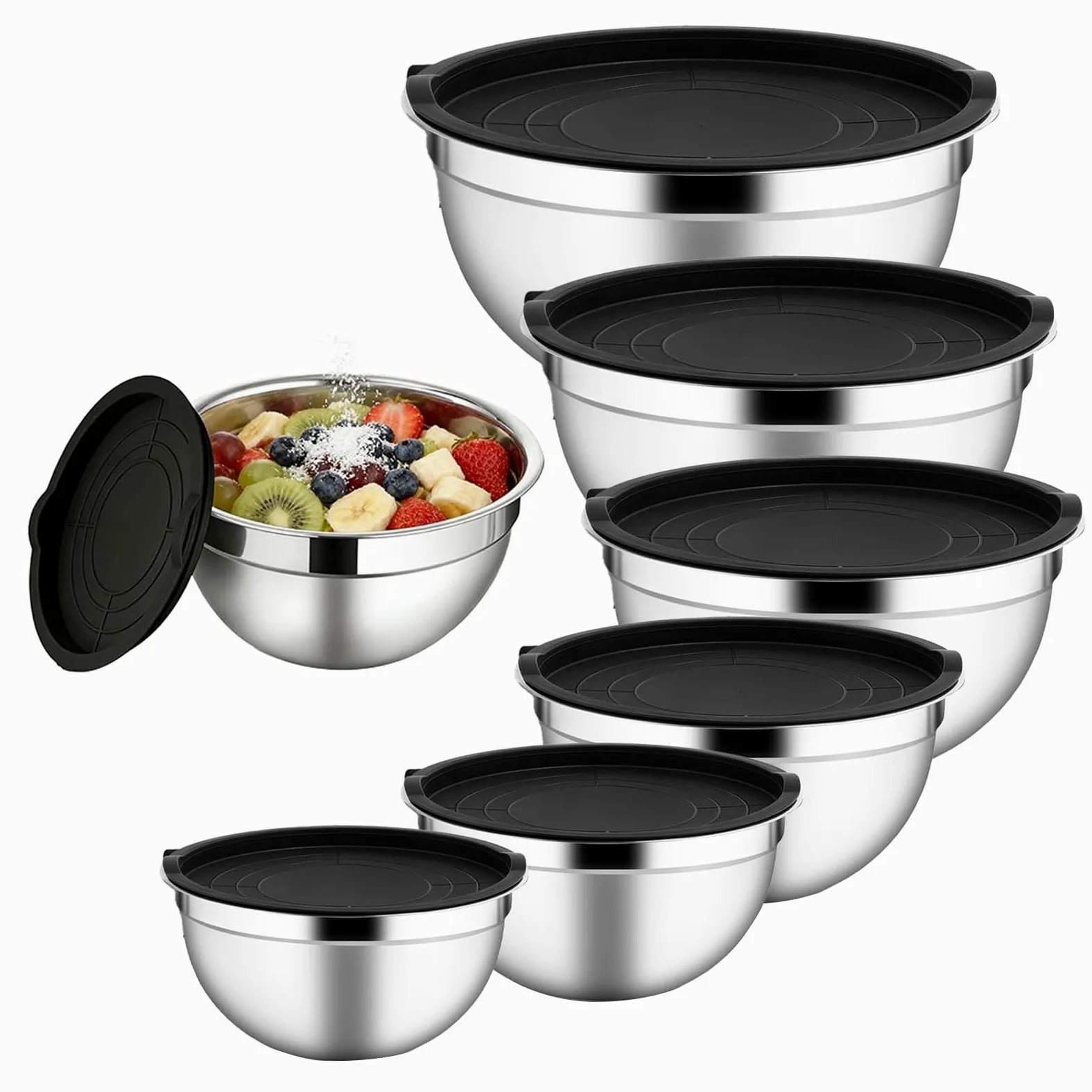 Boles de Mezcla de Acero 7 Piezas Herméticas De Acero Inoxidable Apilables | Cuencos Organizadores De Alimentos Para Salsa Cereales Snacks Huevos Condimentos Vegetales