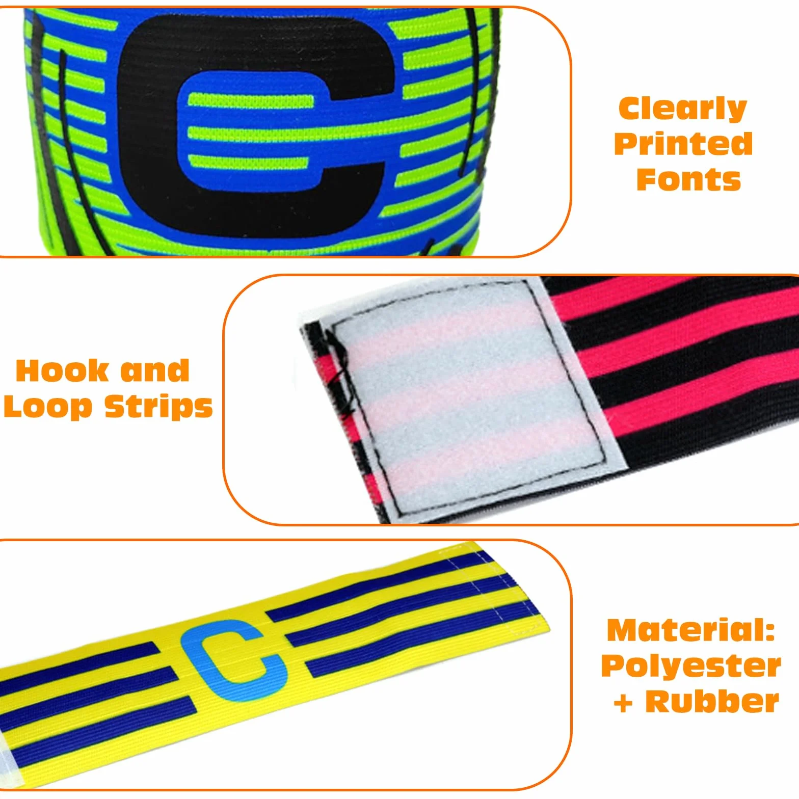Brazalete Capitán Elástico Ajustable Multicolor para Fútbol Rugby Niños Jóvenes Adultos 6 Piezas