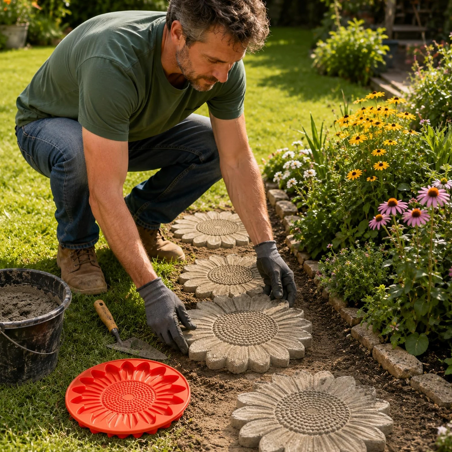 Molde de piedra para jardín, molde reutilizable de silicona para adoquines de hormigón, herramienta de fundición de caminos DIY de 15,7 pulgadas, decoración de césped de patio，#E