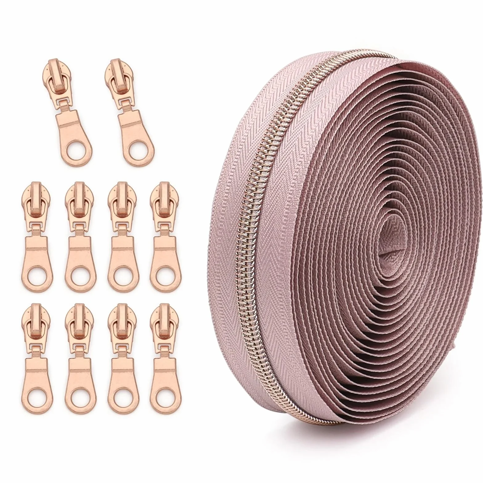 1 juego de cremallera 4,5 m con 10 tiradores oro rosa, ideal for costura casera y bricolaje. Cremalleras repuesto