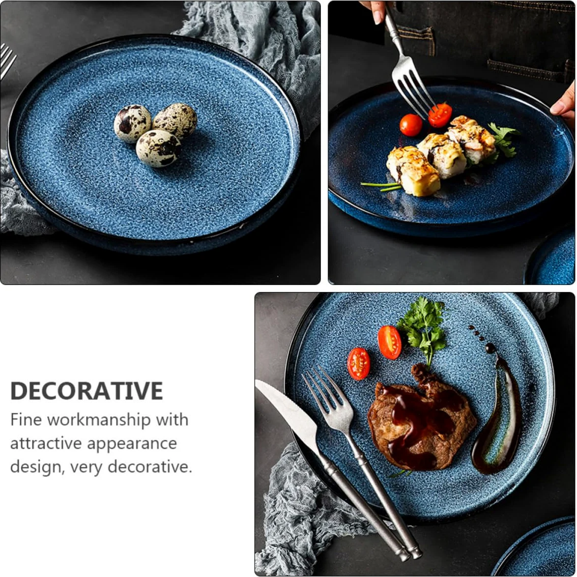 Zerodeko Plato Redondo de Cerámica Azul Borde para Carne y Aperitivos | Acabado Decorativo, Diseño Elegante, Superficie Lisa, Uso Multiusos para Mesa y Servicio Familiar