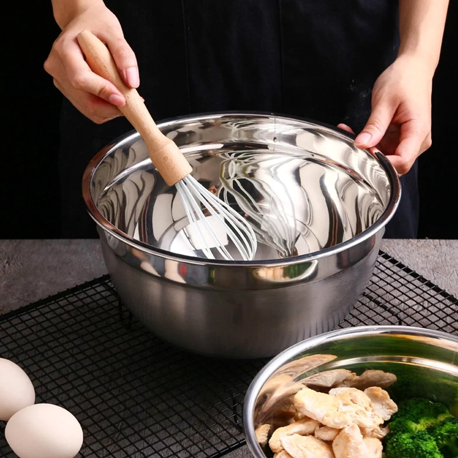 Bol De Acero Inoxidable Juego de 6 cuencos acero inoxidable for mezclar, for cocina, comedor, ensalada, for cocinar, hornear y almacenar alimentos(14-24cm)