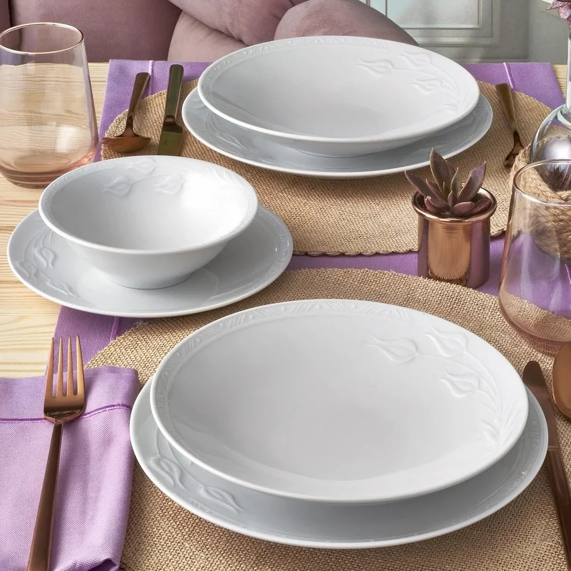 Güral Porselen Vajilla de Porcelana Rene, de 18 Piezas para 6 Personas – Completa de Porcelana Blanca