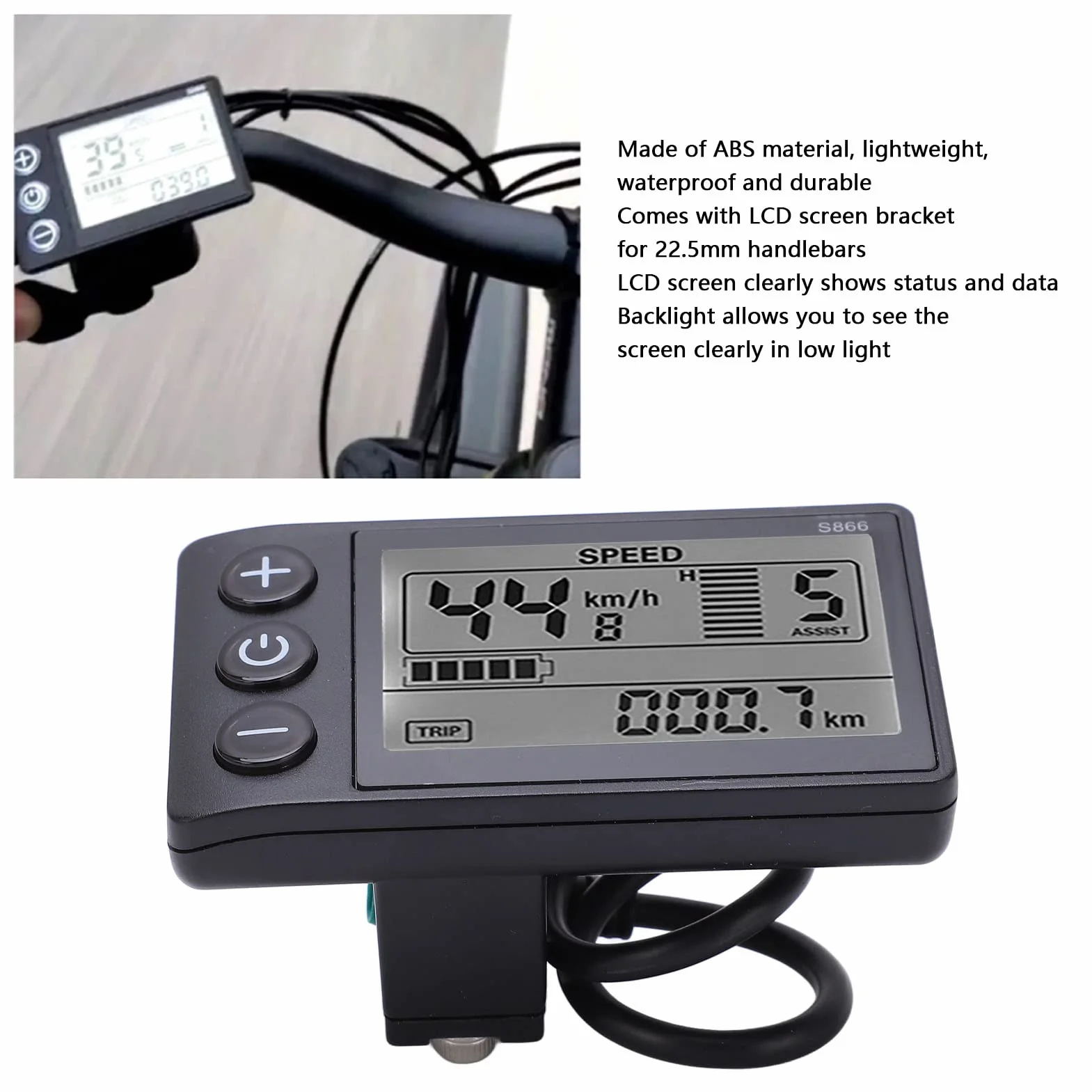 Pantalla LCD S866 para Bicicleta Eléctrica 24V 36V 48V Impermeable