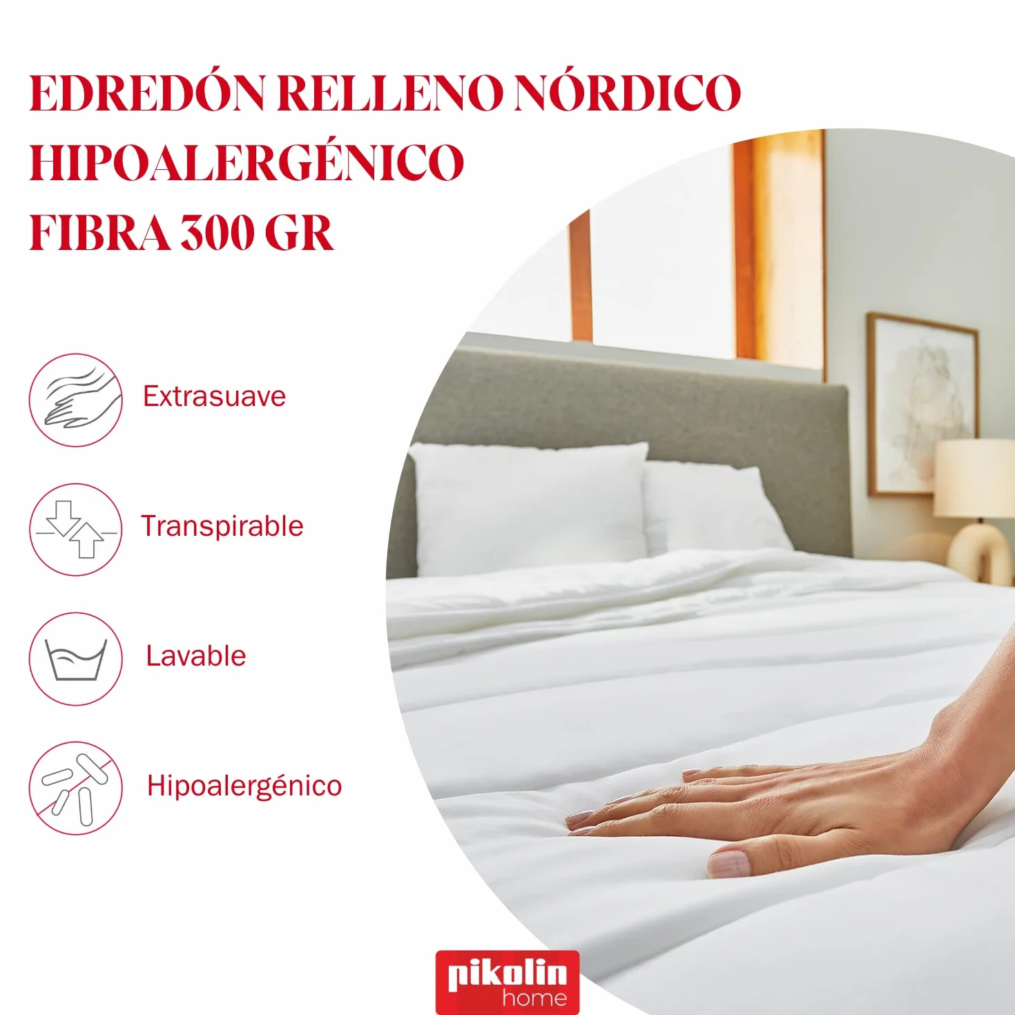Pikolin Home - Edredón Nórdico Otoño-Invierno 300gr, Fibra Ecolofil Tacto Plumón, Relleno para Cama 150 (220x240 cm)