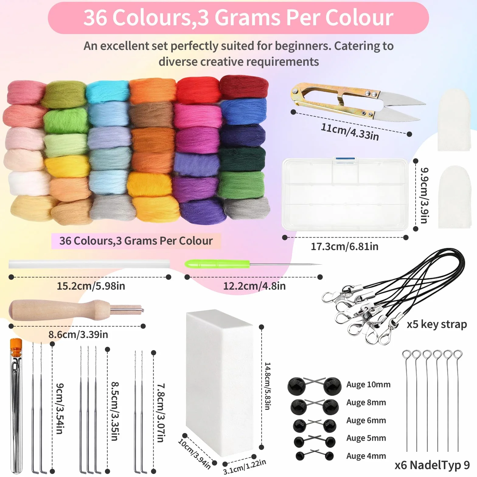 MFUSUL Lana de Fieltro 36 Colores,108g Lana Merino Premium,Fieltro con Aguja para Fieltro Seco y Húmedo,Material de Tejido y Manualidades DIY,Fieltro para Principiantes