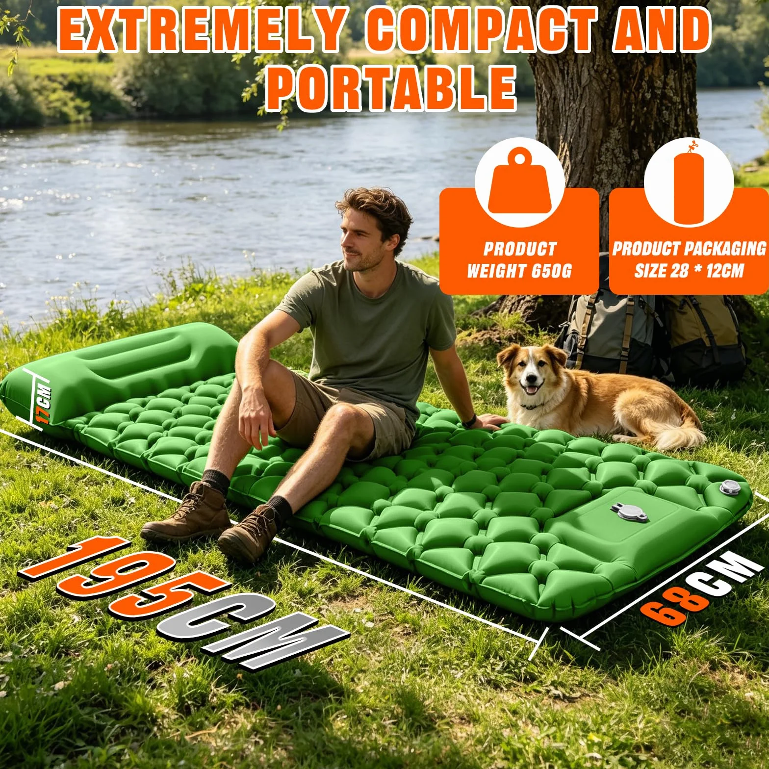 Colchoneta de Camping Autoinflable Ultraligera Impermeable con Bomba de Pie y Almohada