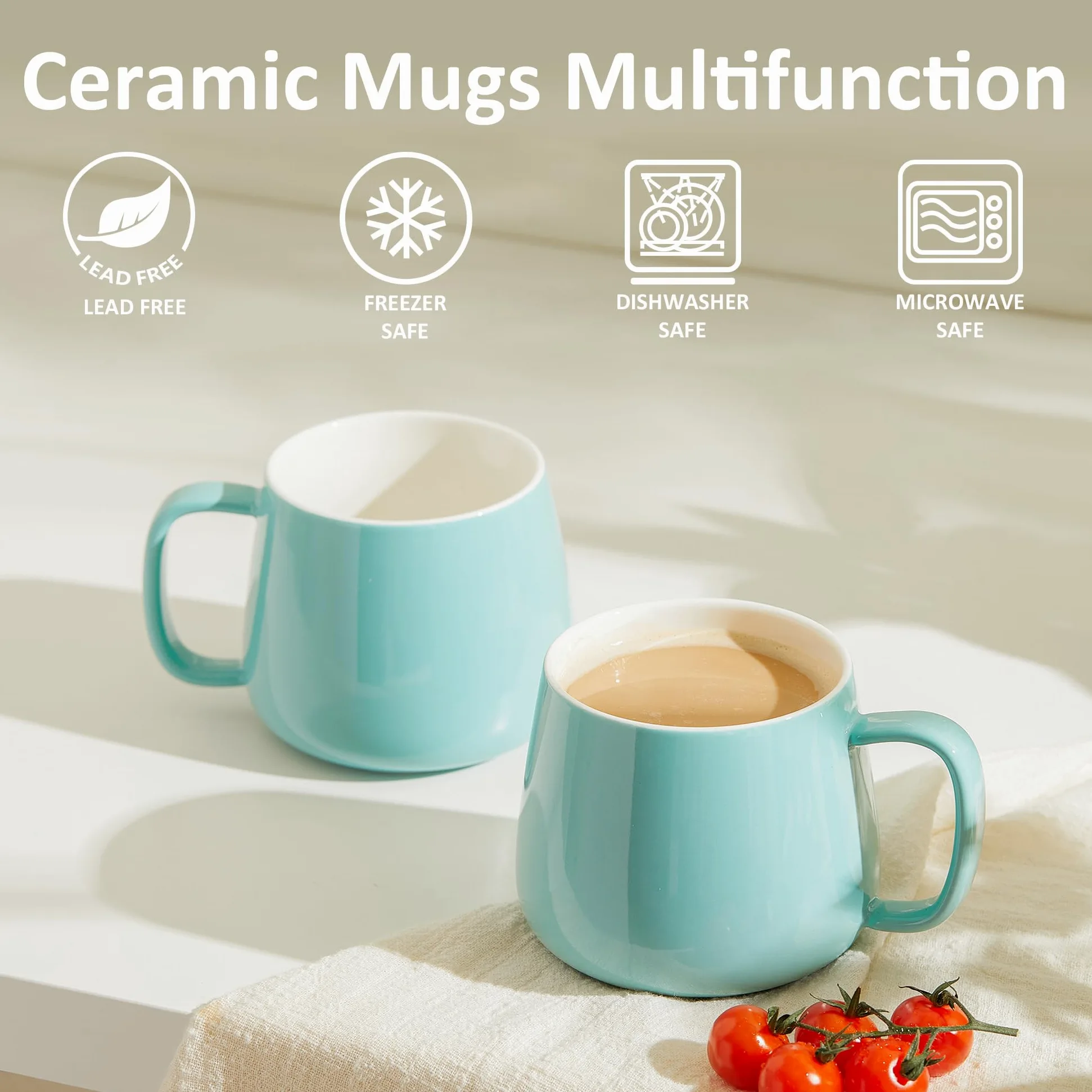 Teocera Juego de 4 tazas de café de cerámica de 473 ml, apilables, aptas para microondas, lavavajillas y horno, ideales para café, capuchino, chocolate caliente, regalos de inauguración de la casa