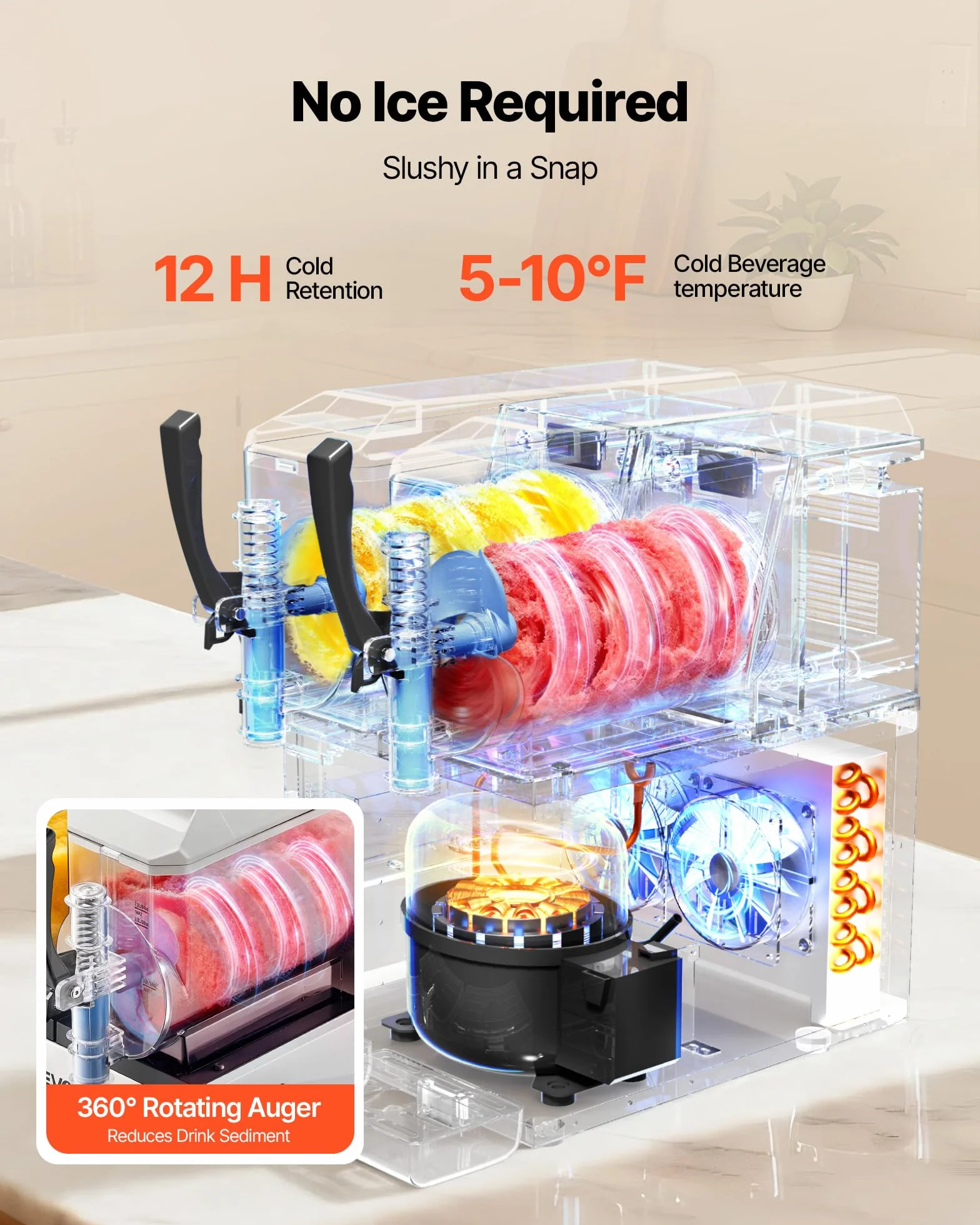VEVOR Máquina para Hacer Granizados con 2 Tanques de 3 L, Máquina de Granizado de Hielo para Hogar, sin Necesidad de Hielo, 5 Programas Preestablecidos, para Hacer Margaritas, Frappés, Batidos