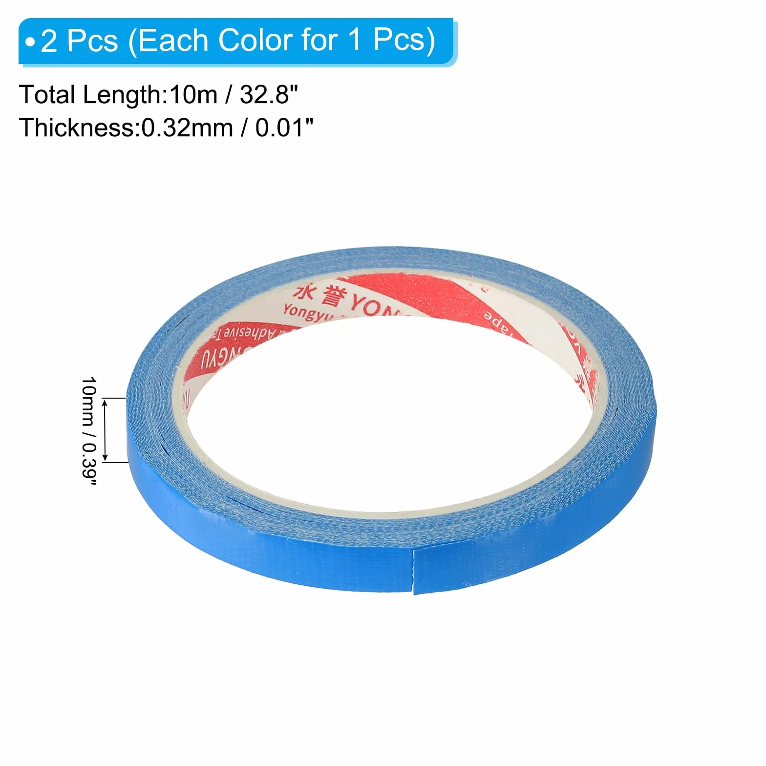 PATIKIL Cinta Lateral de Tenis de Mesa 33 Pies x 0.4" Paquete de 2 Cintas de Borde para Raquetas Rojo Azul