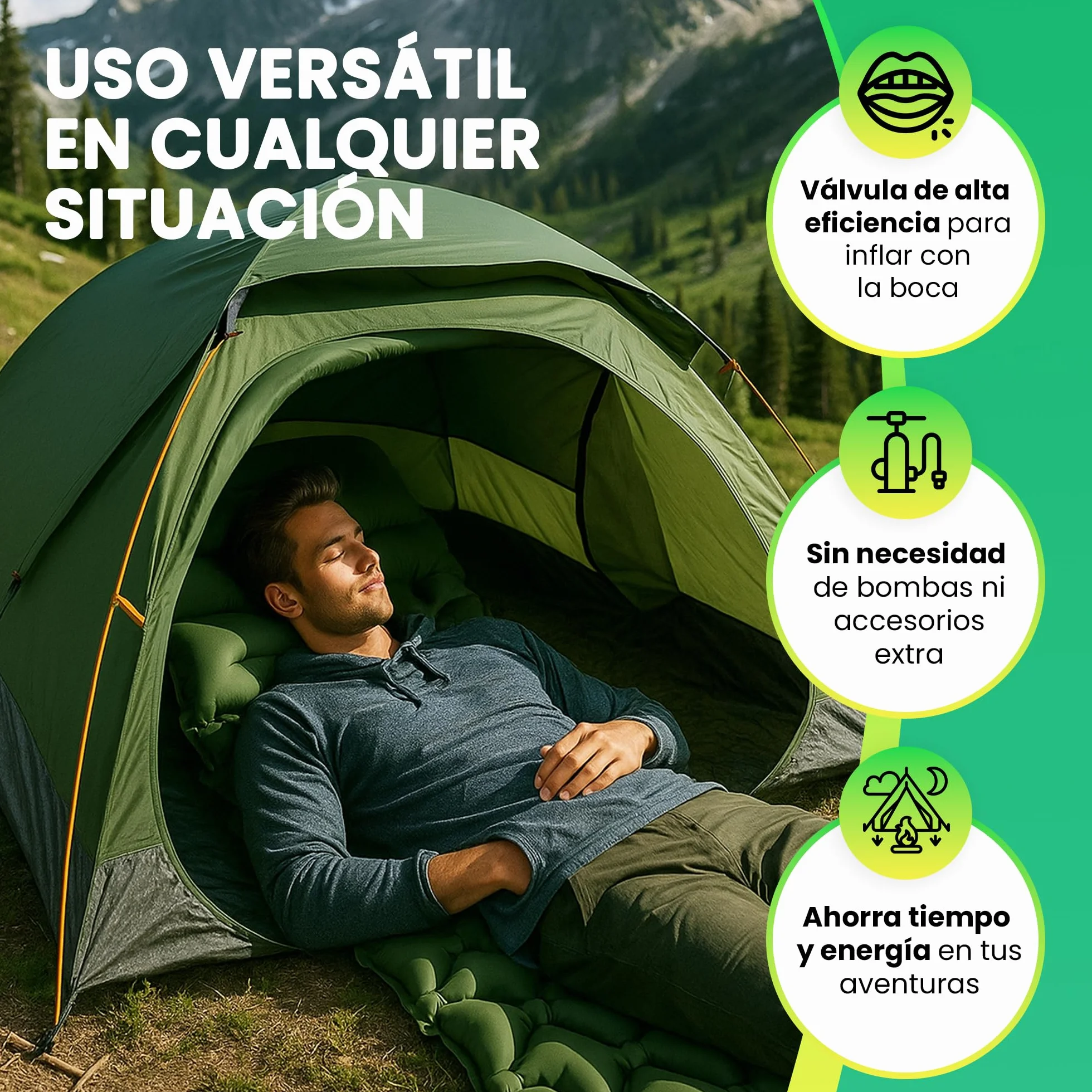 ANDRO Colchoneta Camping Hinchable Individual Ultraligero Portátil para Acampada