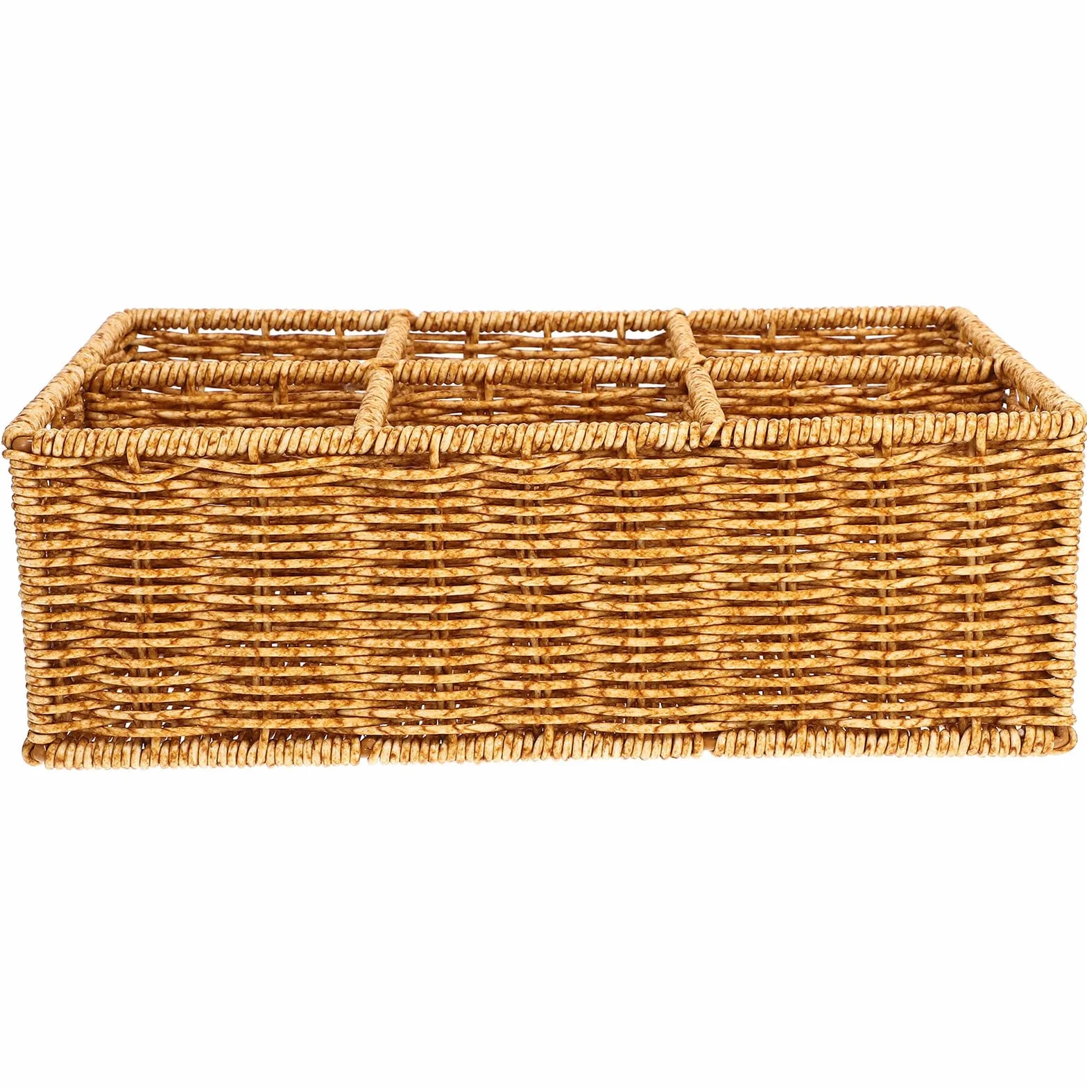 Uonlytech Organizador Compacto de Cubiertos Cesta Tejida 30x20x10 Cm Color Café Claro Divisor de Cubiertos Accesorio de Cocina Multiusos para Almacenamiento y Organización de Cajones