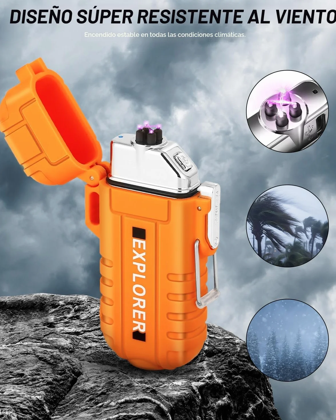 Mechero eléctrico recargable USB, encendedor de doble arco resistente al agua y viento con linterna, Tipo C para camping y senderismo