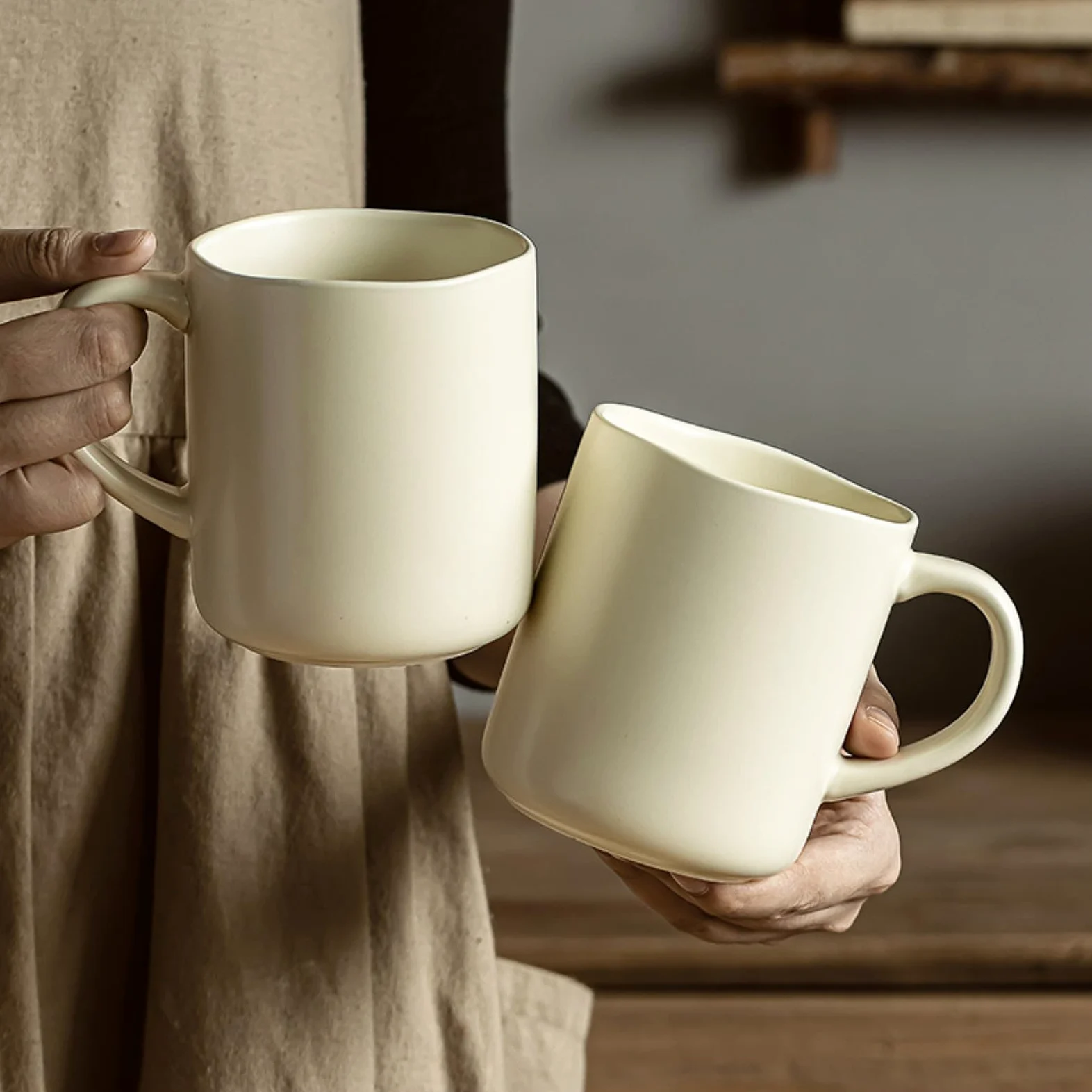 Taza de cerámica ondulada para el hogar, 450 ml, para el desayuno, color beige, 450 ml
