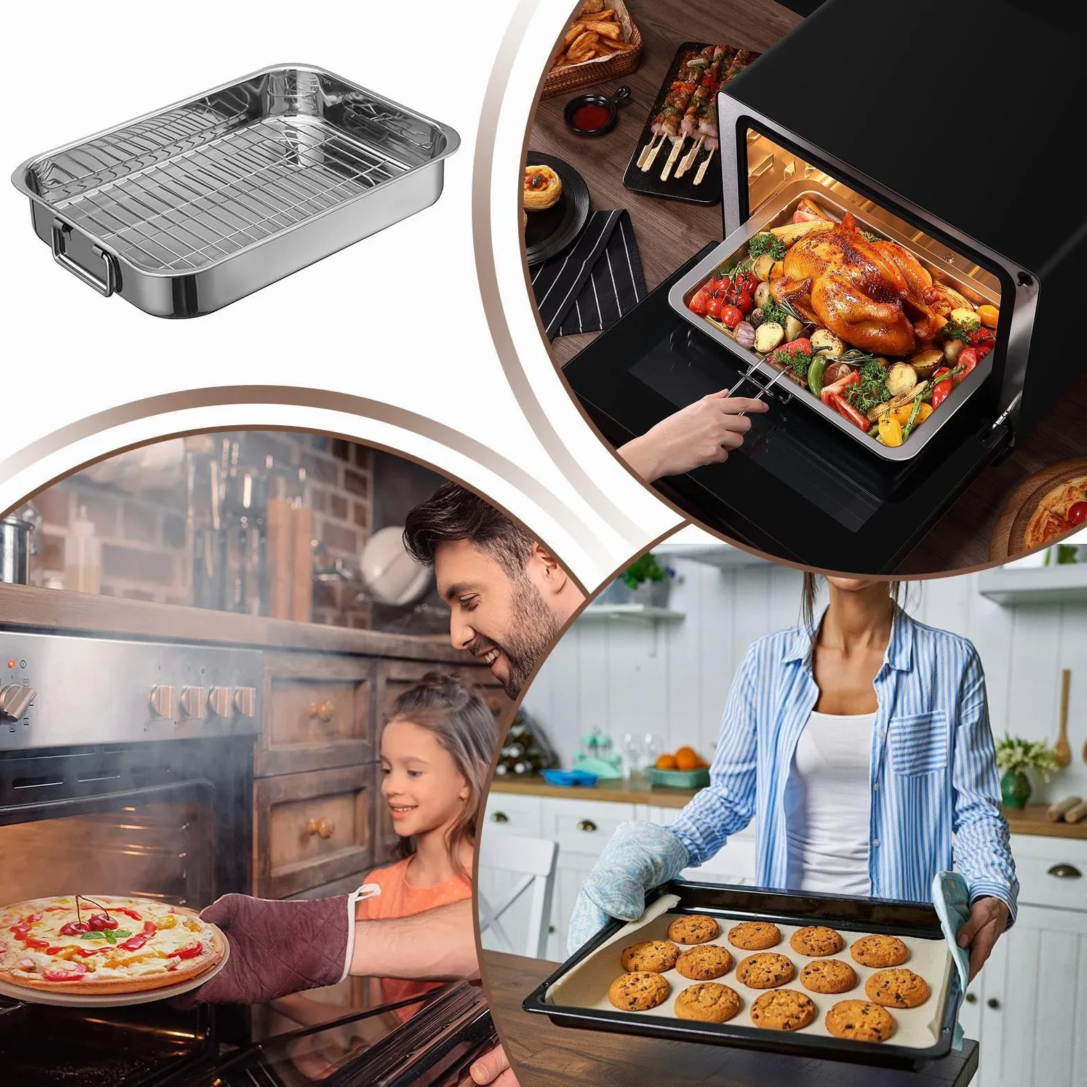 Sartén con rejilla, utensilios de cocina de acero inoxidable – Asador para pollos – para hogares banquetes familiares preparación de comidas pollo aves de corral cena