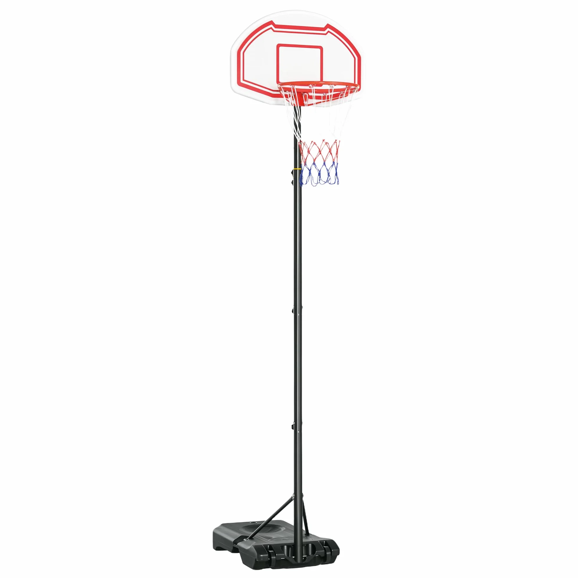 HOMCOM Canasta de Baloncesto Exterior Altura Regulable 258-314 cm Aro Base Rellenable Ruedas Negro Rojo