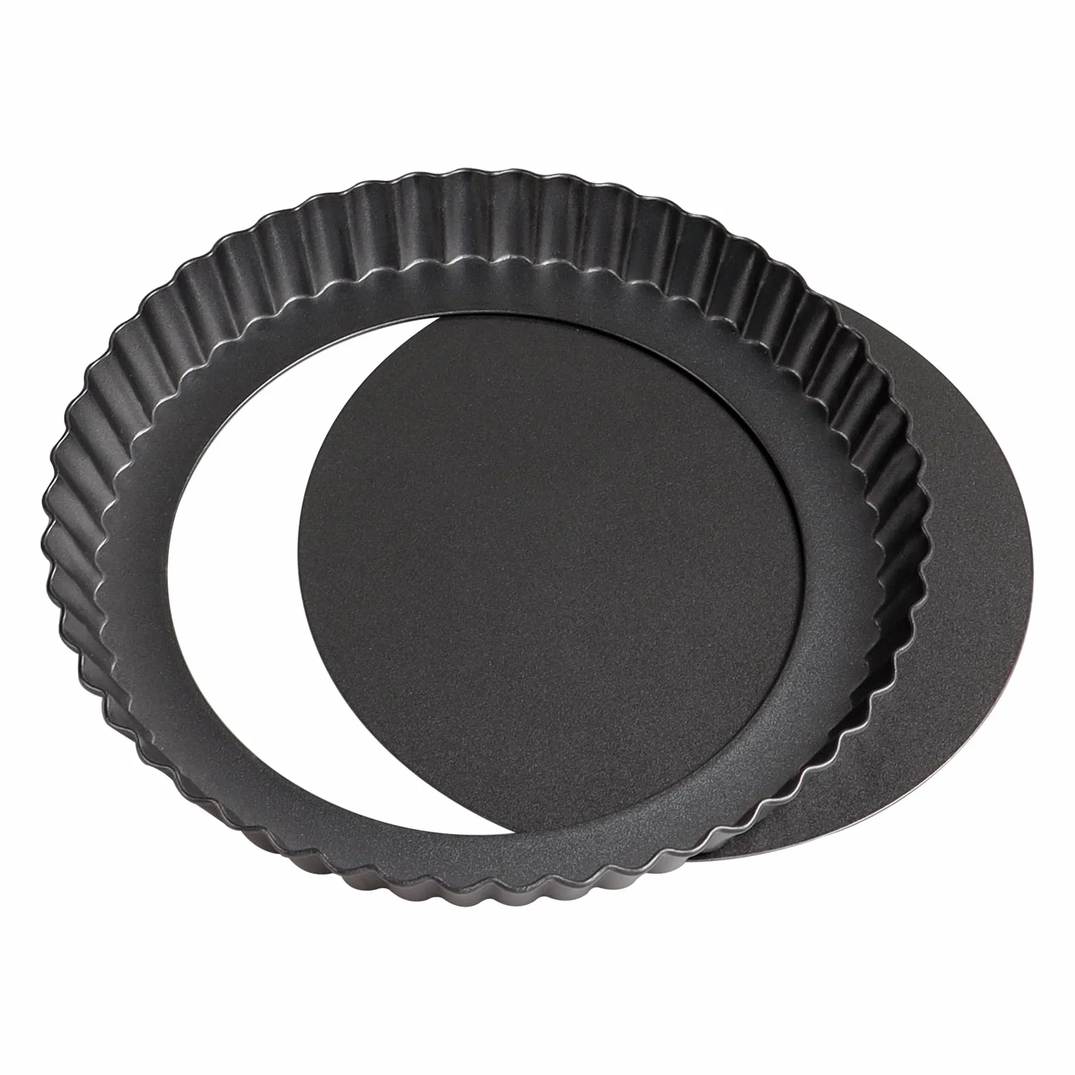 22cm×3cm quiche pan, sartén redondo para tarta con base elevadora, bordes ondulados Base antiadherente para pastel Forma trasera
