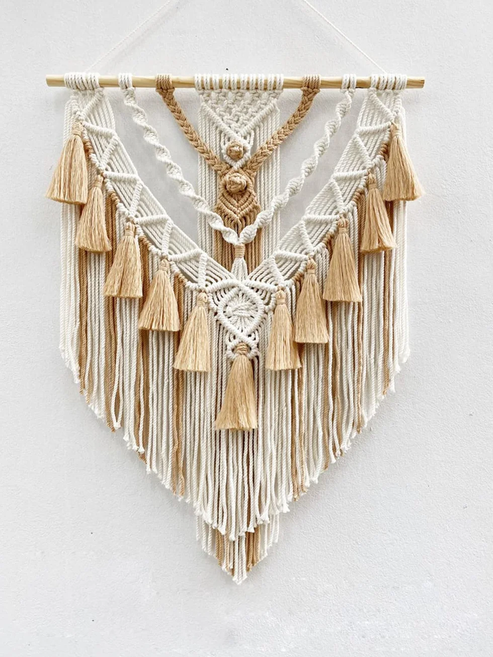 BMIDRUT Tapiz de macramé tejido hecho a mano con borlas, adorno para dormitorio, sala de estar, apartamento, 45 x 75 cm