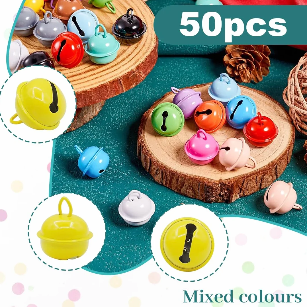 50 Piezas Cascabeles Manualidades de Color,22mm Pequeñas Cascabeles, Campanas de Metal,para Manualidades de Bricolaje Decoraciones Creativas Cumpleaños Navidad Bisutería(Estilo 1)