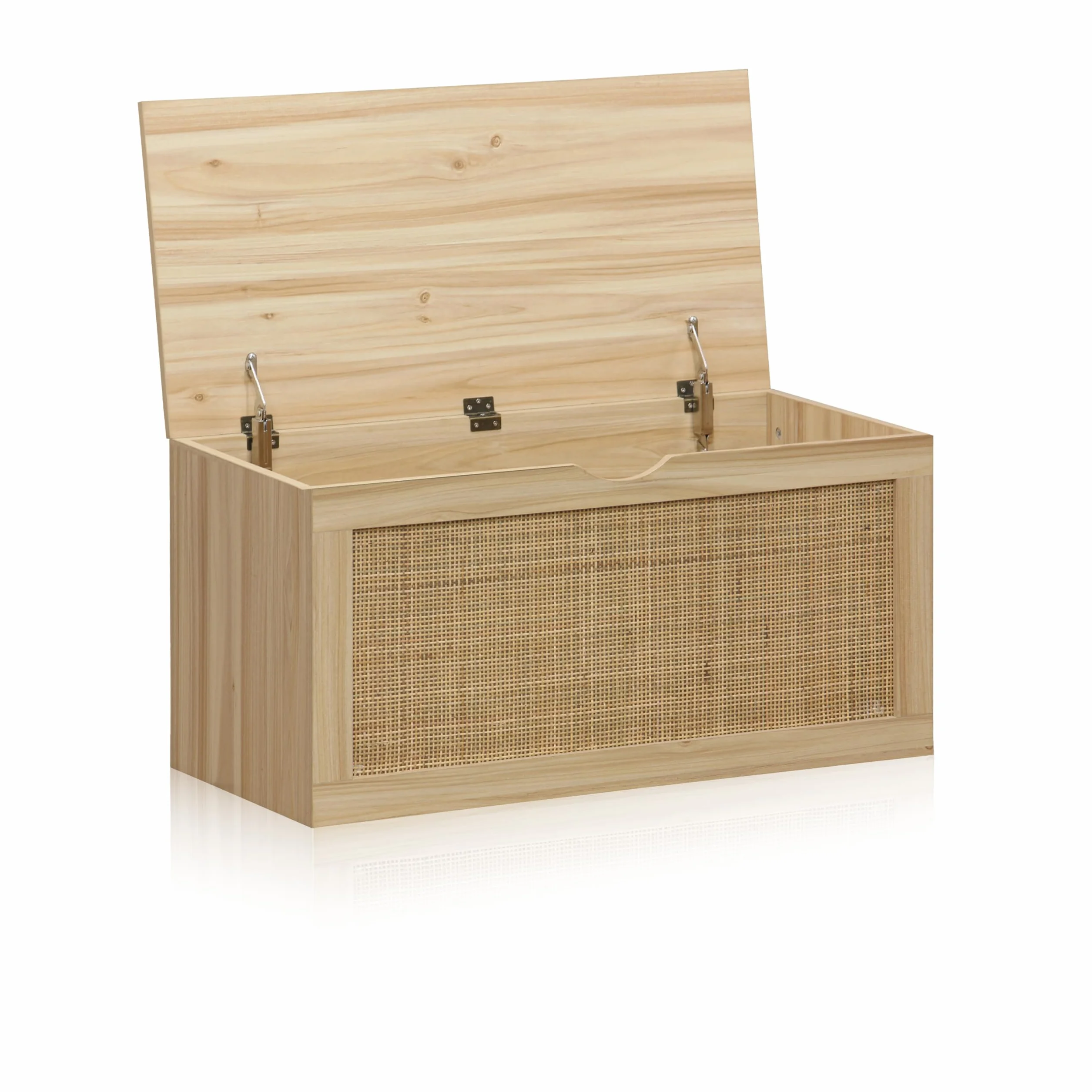 duehome | Made, Baúl, Banco de Almacenaje, Acabado en Pino y Rattan, Medidas: 80 cm (Largo) x 40 cm (Alto) x 40 cm (Fondo)