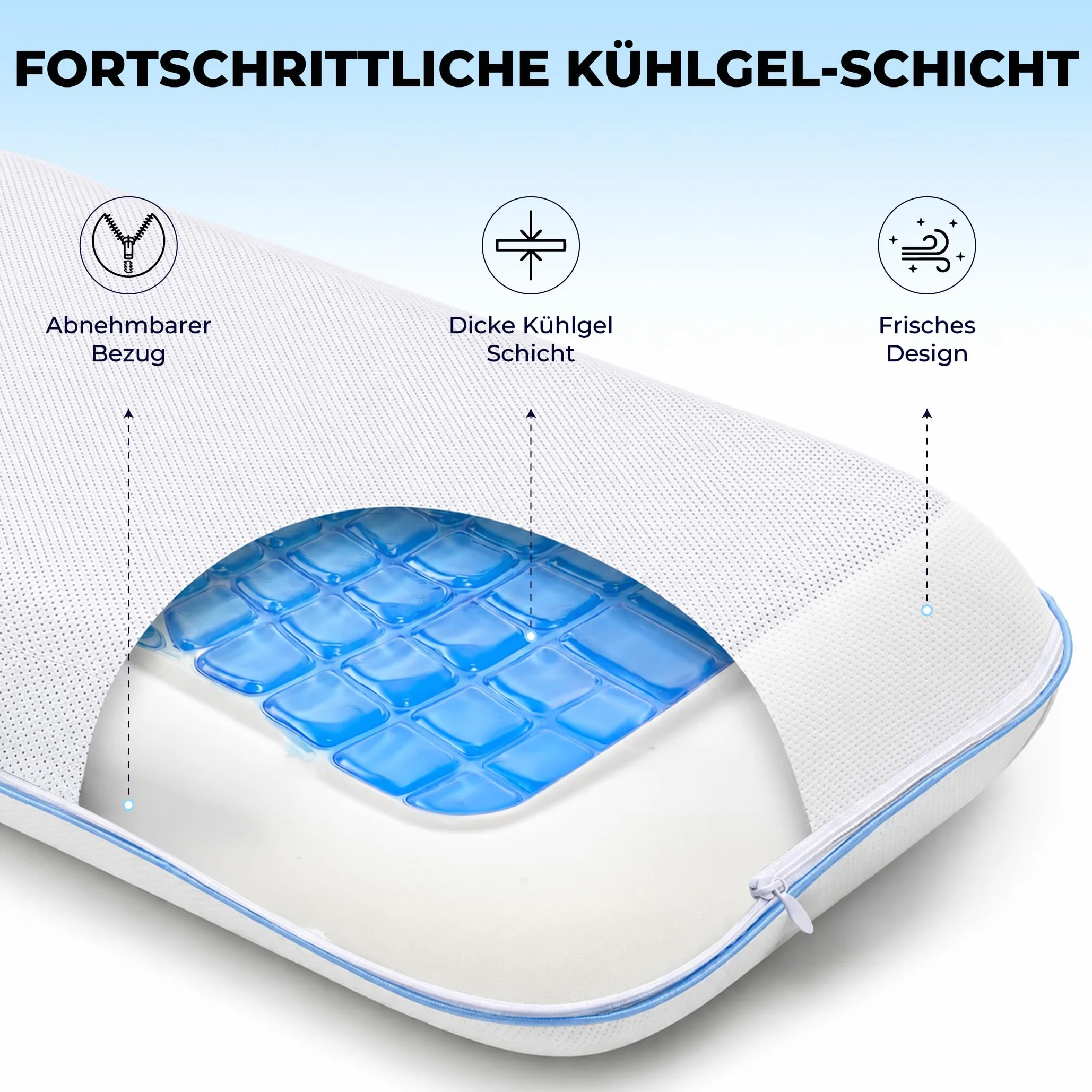 Sleep Comfy Gel-X Almohada 60 x 40 x 16 cm, almohada de espuma viscoelástica con gel refrescante, almohada ergonómica para el cuello, almohada transpirable con funda de jersey lavable, para dormir de