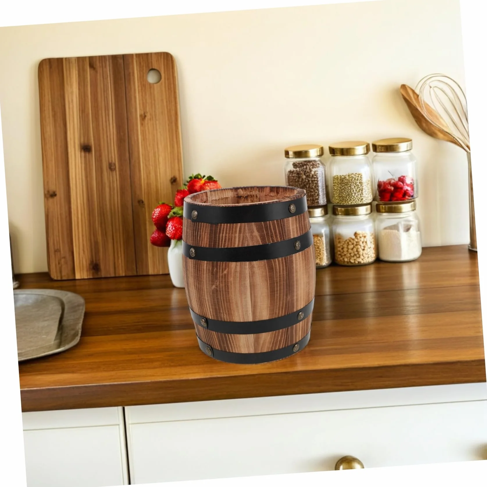Soporte Rústico de Madera para Utensilios Barril Compacto para Cucharas Tenedores y Palillos Organizador de Cocina Funcional y Duradero