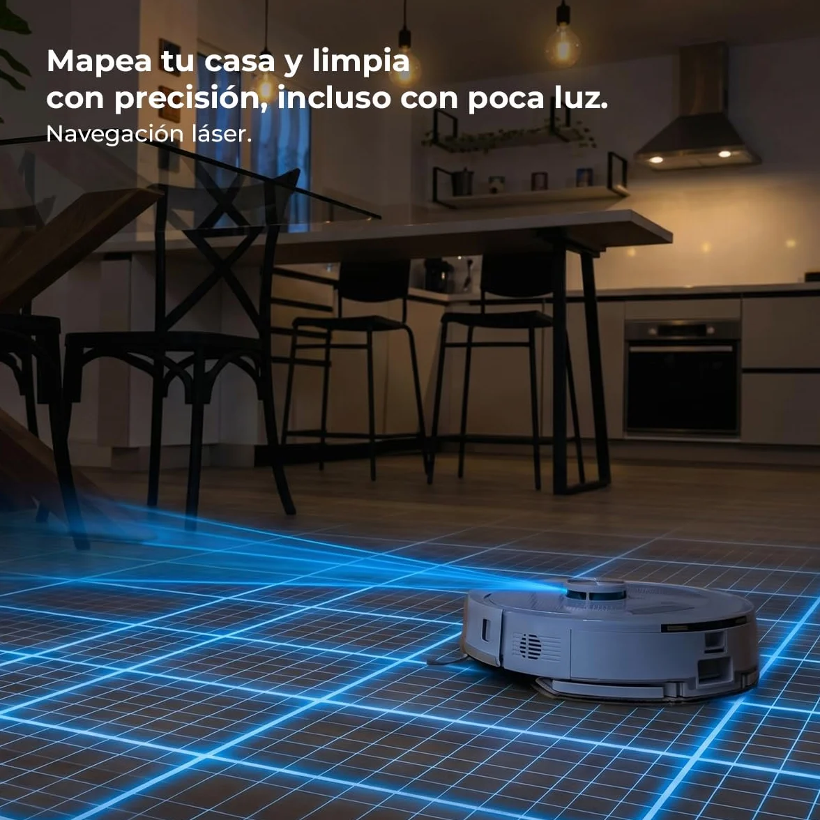 Cecotec Robot Aspirador - Base Autovaciado 3L - IA y Navegación Láser - 25000Pa - Conga Y90 Pearl. Autonomía 240mins en Modo Eco, Cepillo Silicona, Ideal Casas Mascotas, Bluetooth y WiFi, 2 Mopas
